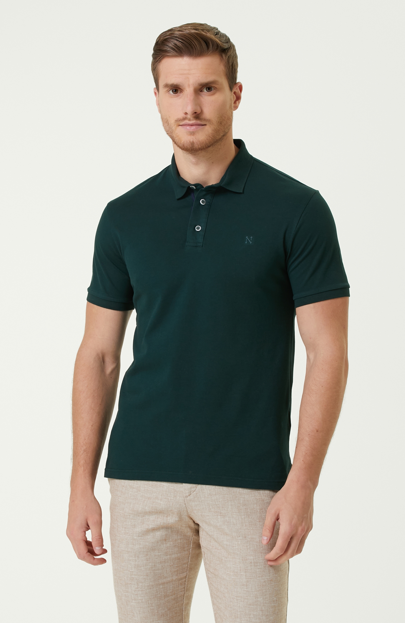 Slim Fit Yeşil Polo Yaka Logolu T-shirt