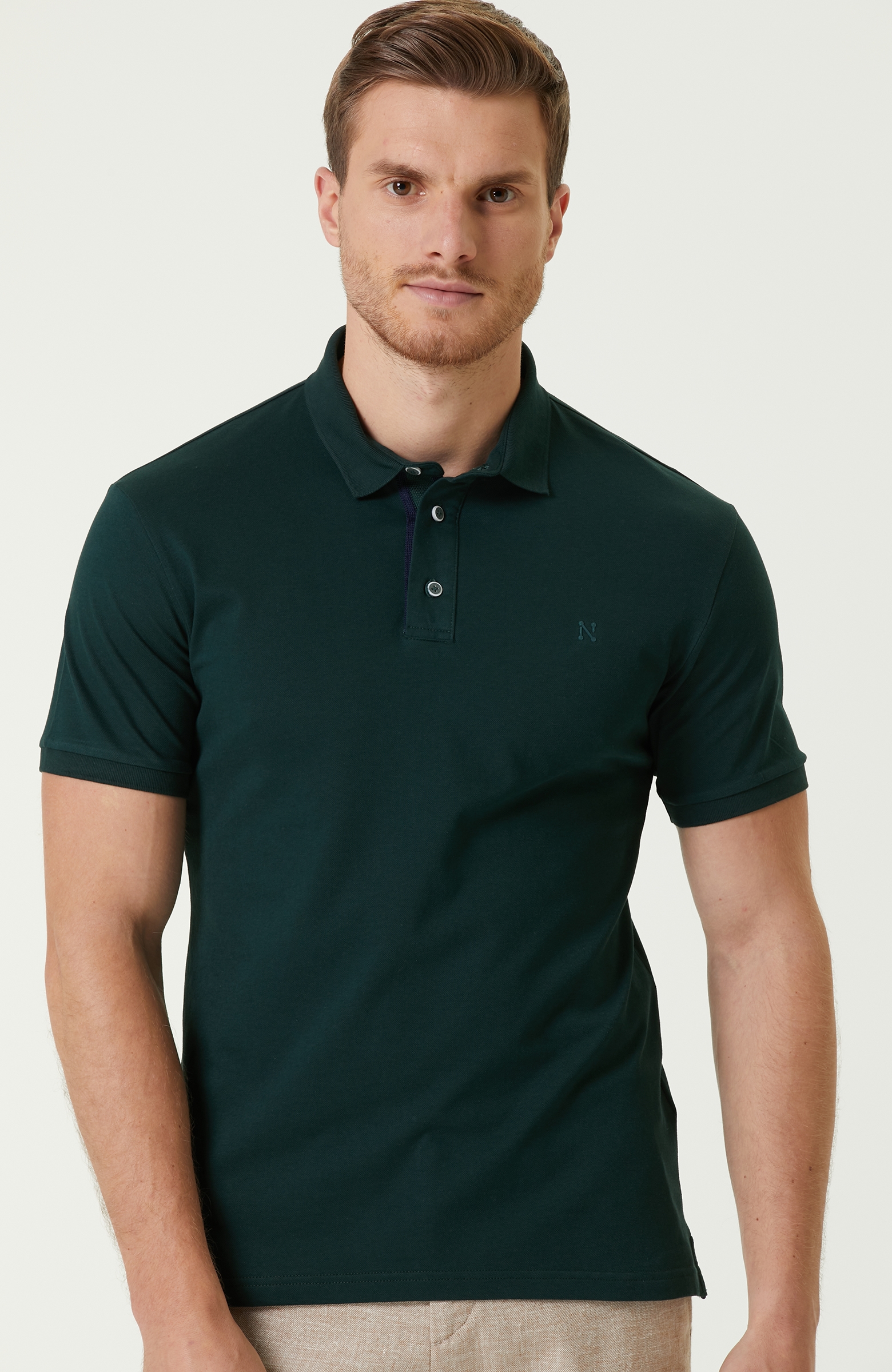 Slim Fit Yeşil Polo Yaka Logolu T-shirt