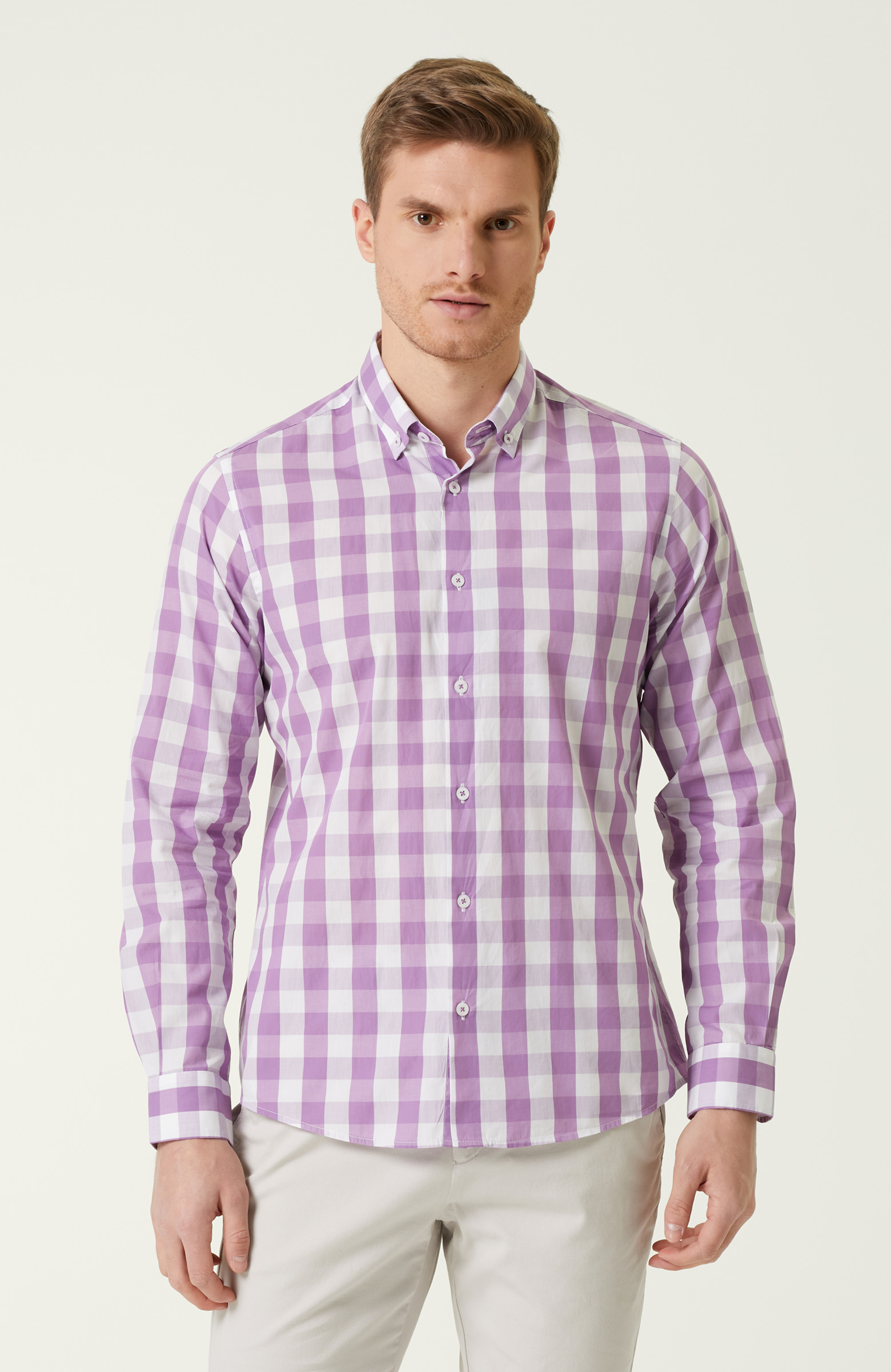 Comfort Fit Lila Kareli Gömlek