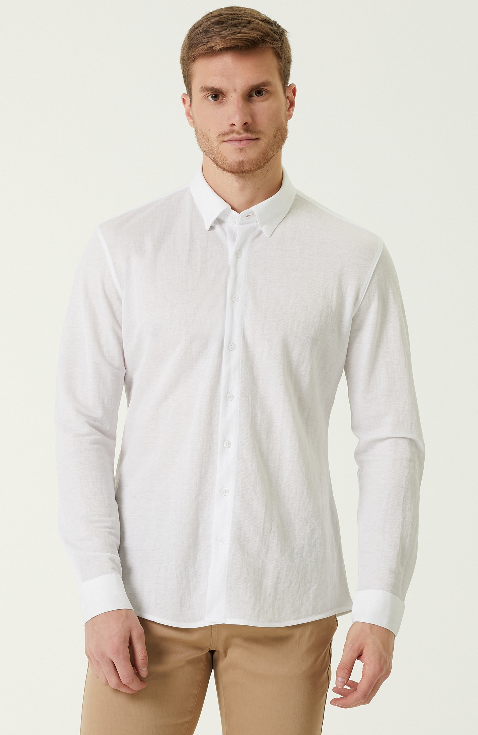 Comfort Fit Beyaz İngiliz Yaka Gömlek