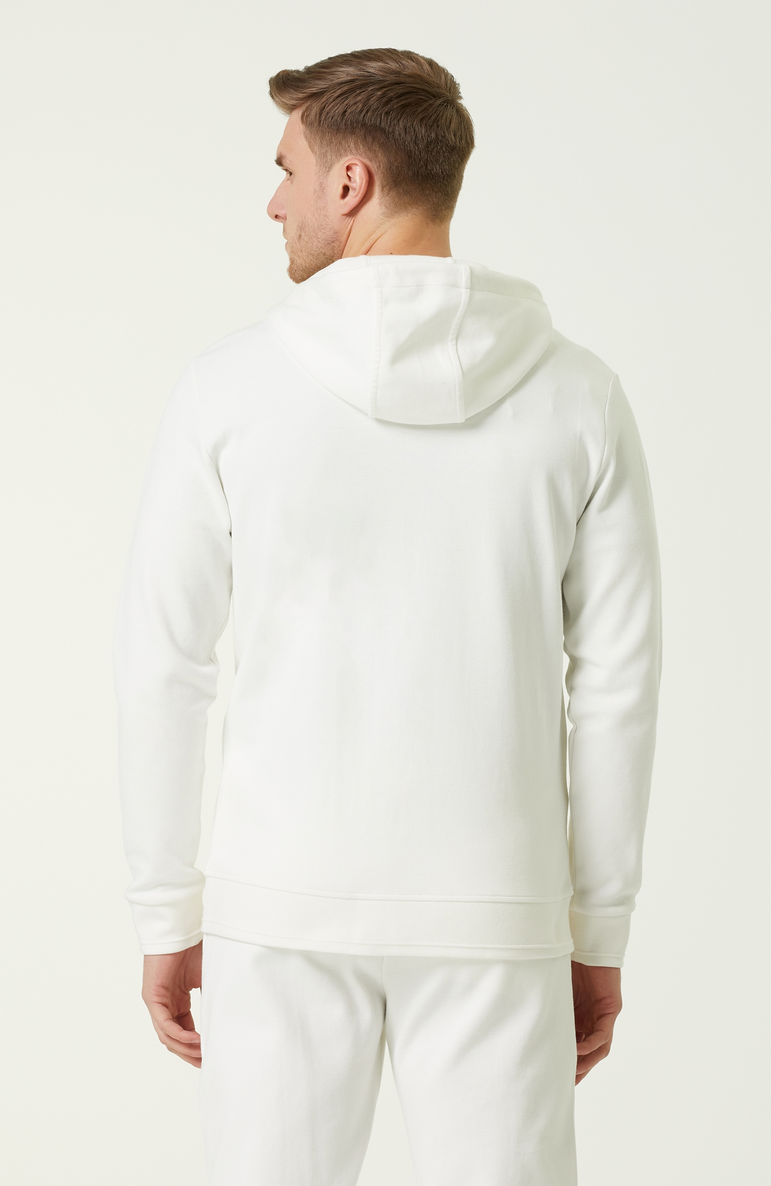 Comfort Fit Beyaz Kapüşonlu Sweatshirt