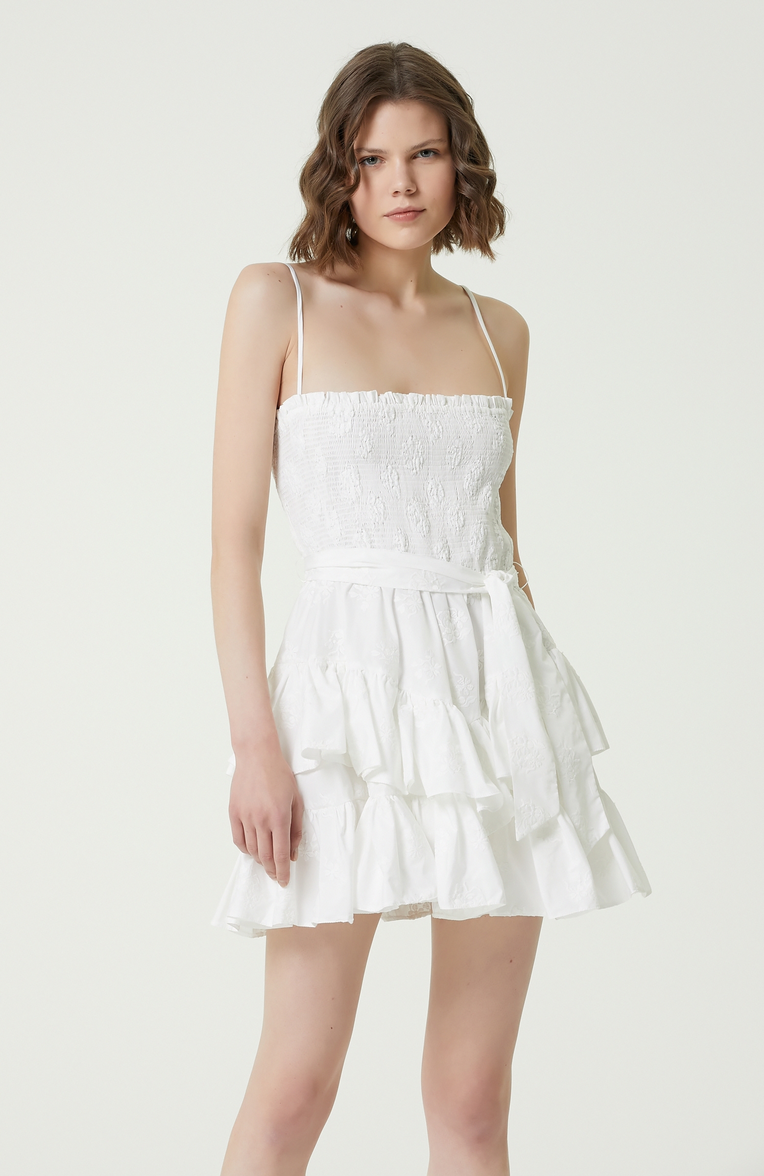Beyaz Güpürlü Mini Elbise