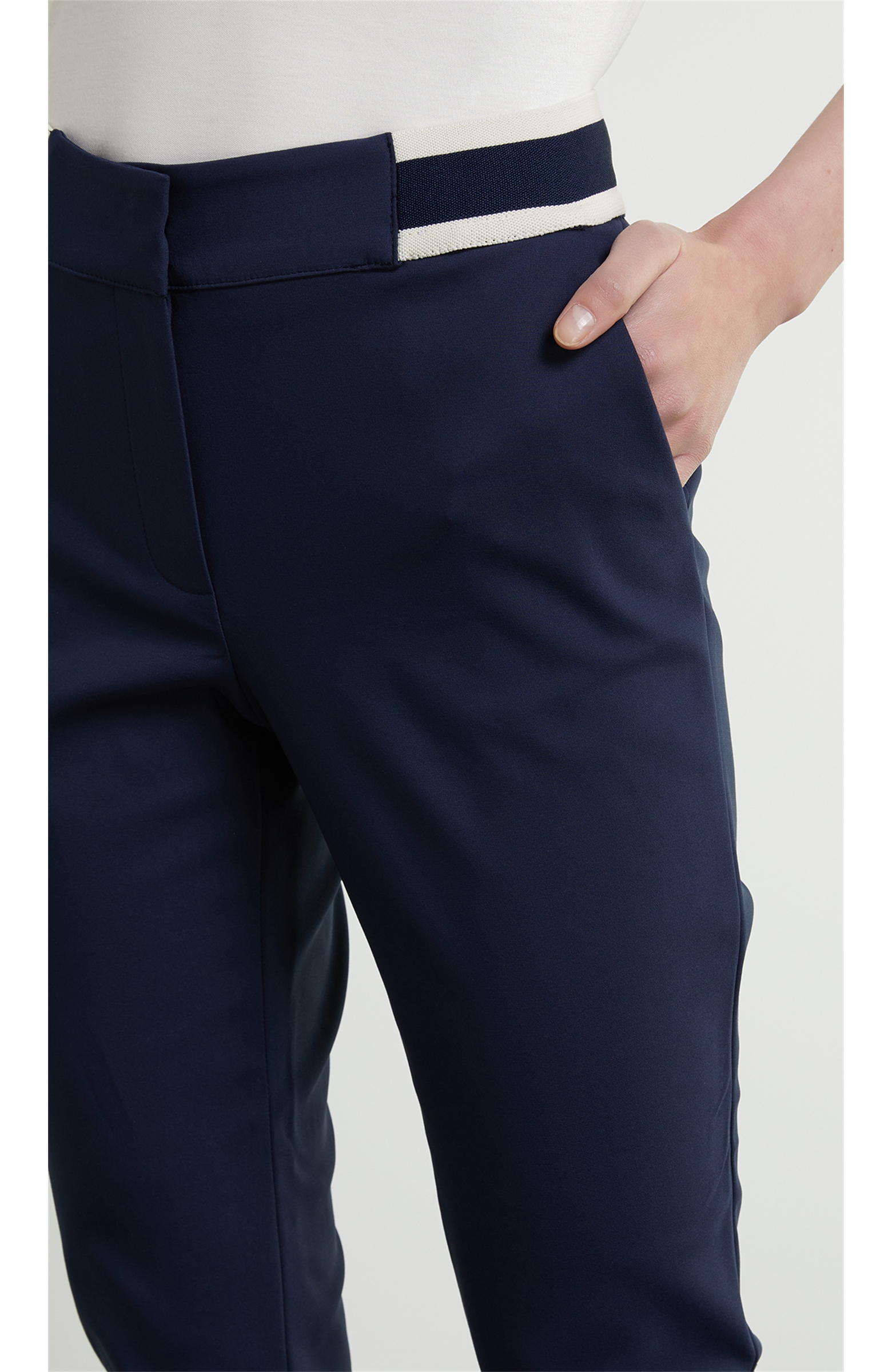 Slim Fit Lacivert Bant Detaylı Pantolon