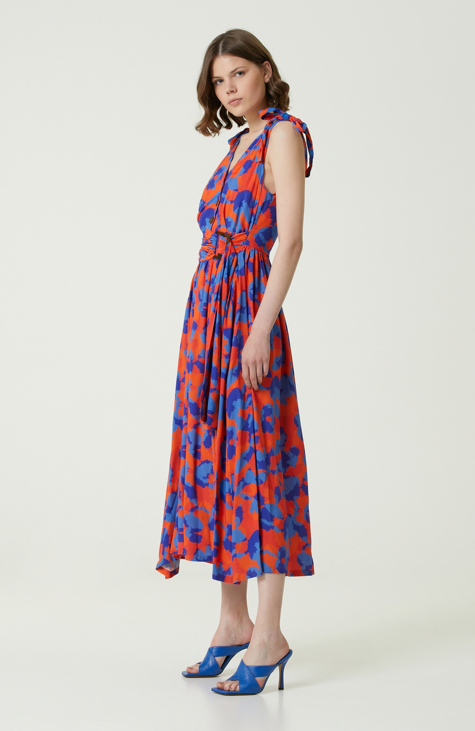 Colorblocked Desenli Midi Elbise