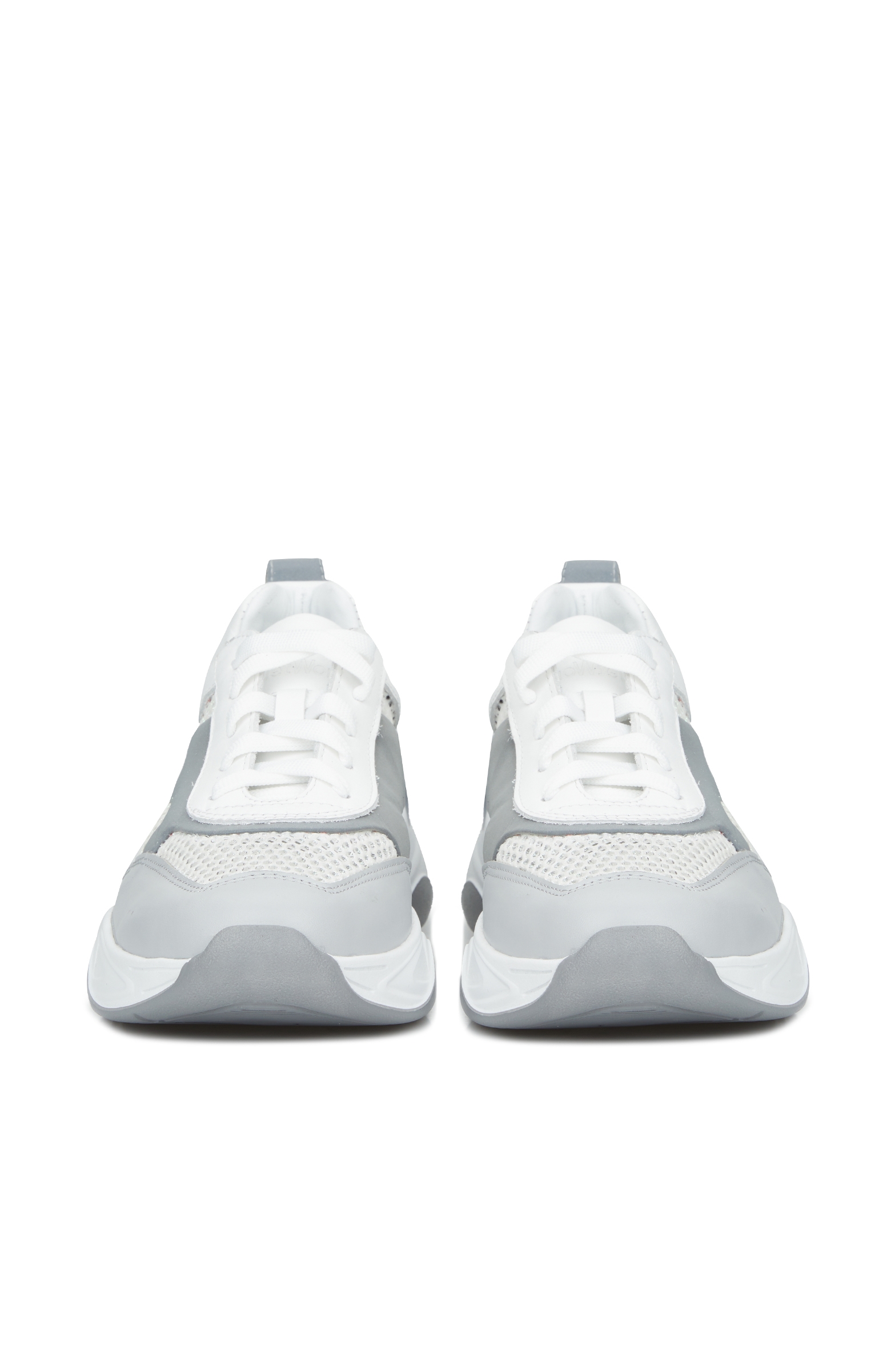 Beyaz Gri Kadın Deri Sneaker