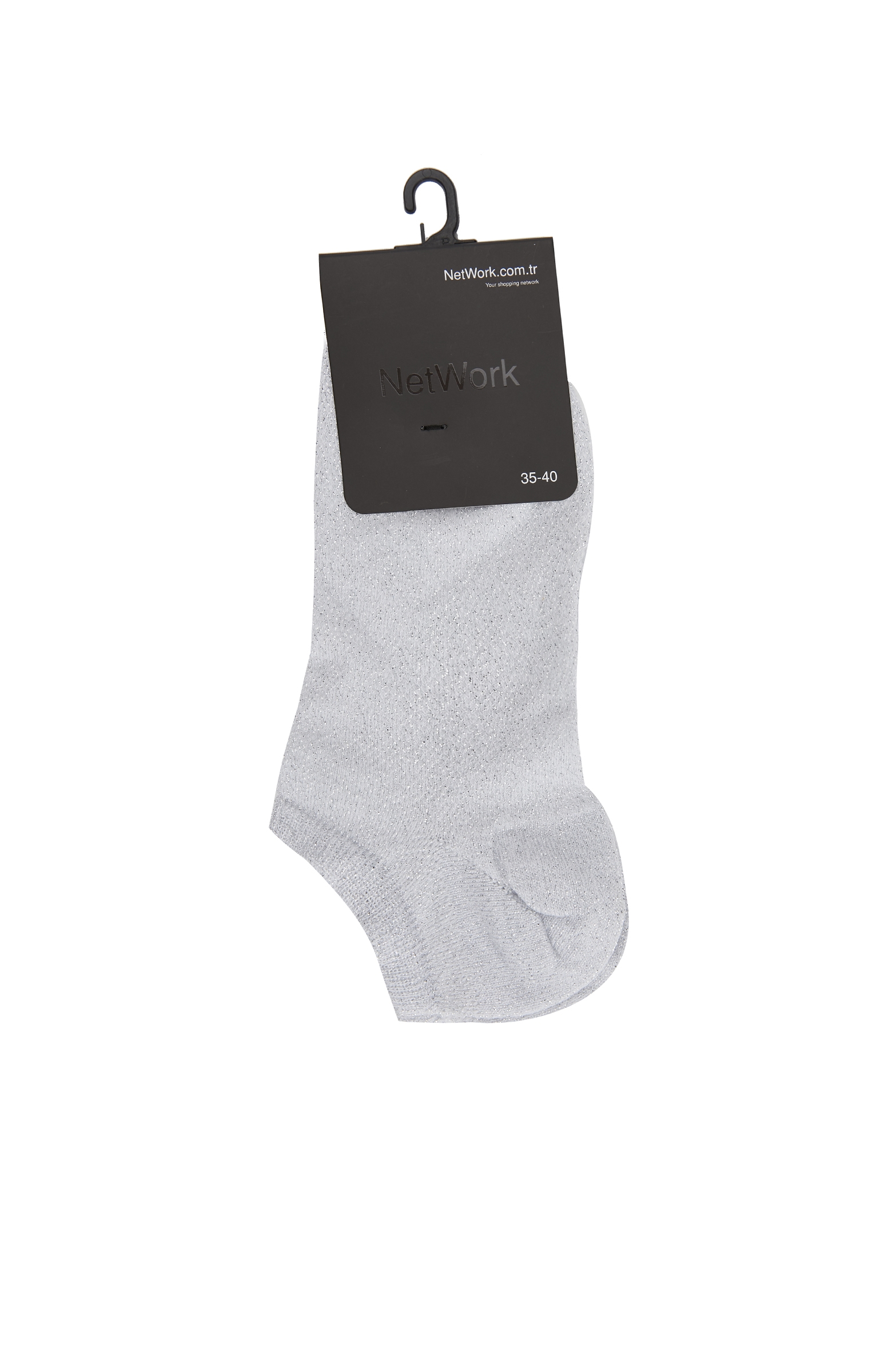 Beyaz Gri Parlak Dokulu Kadın Çorap
