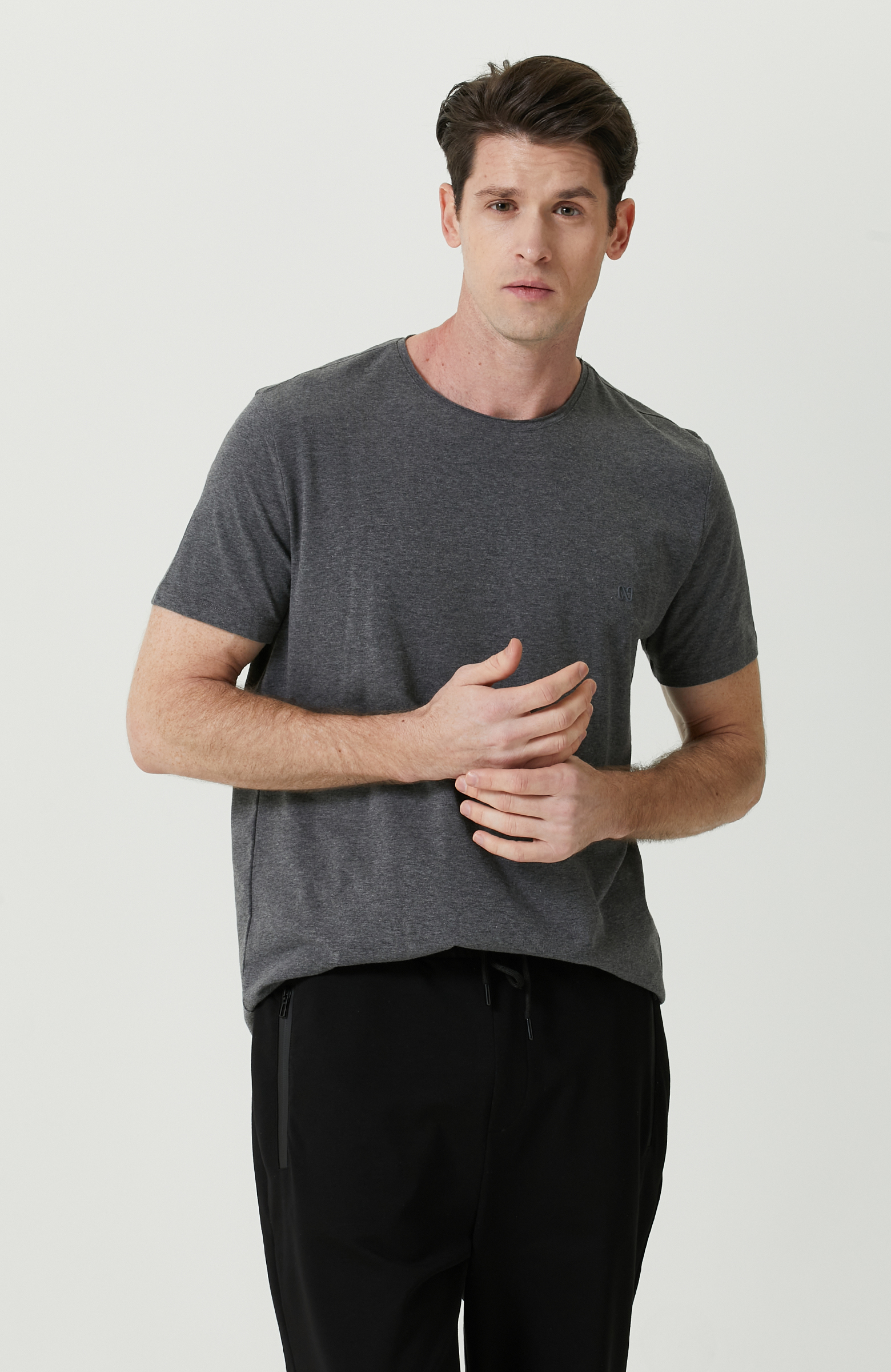 Antrasit Bisiklet Yaka Tshirt