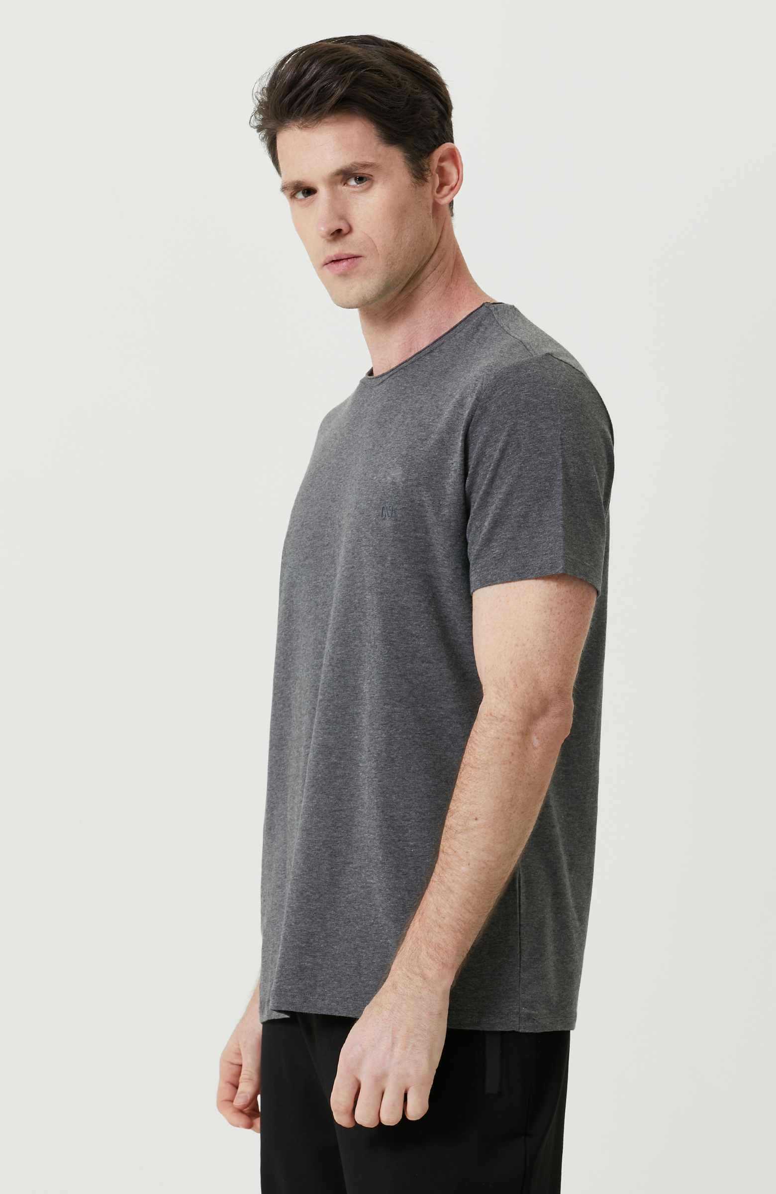 Antrasit Bisiklet Yaka Tshirt