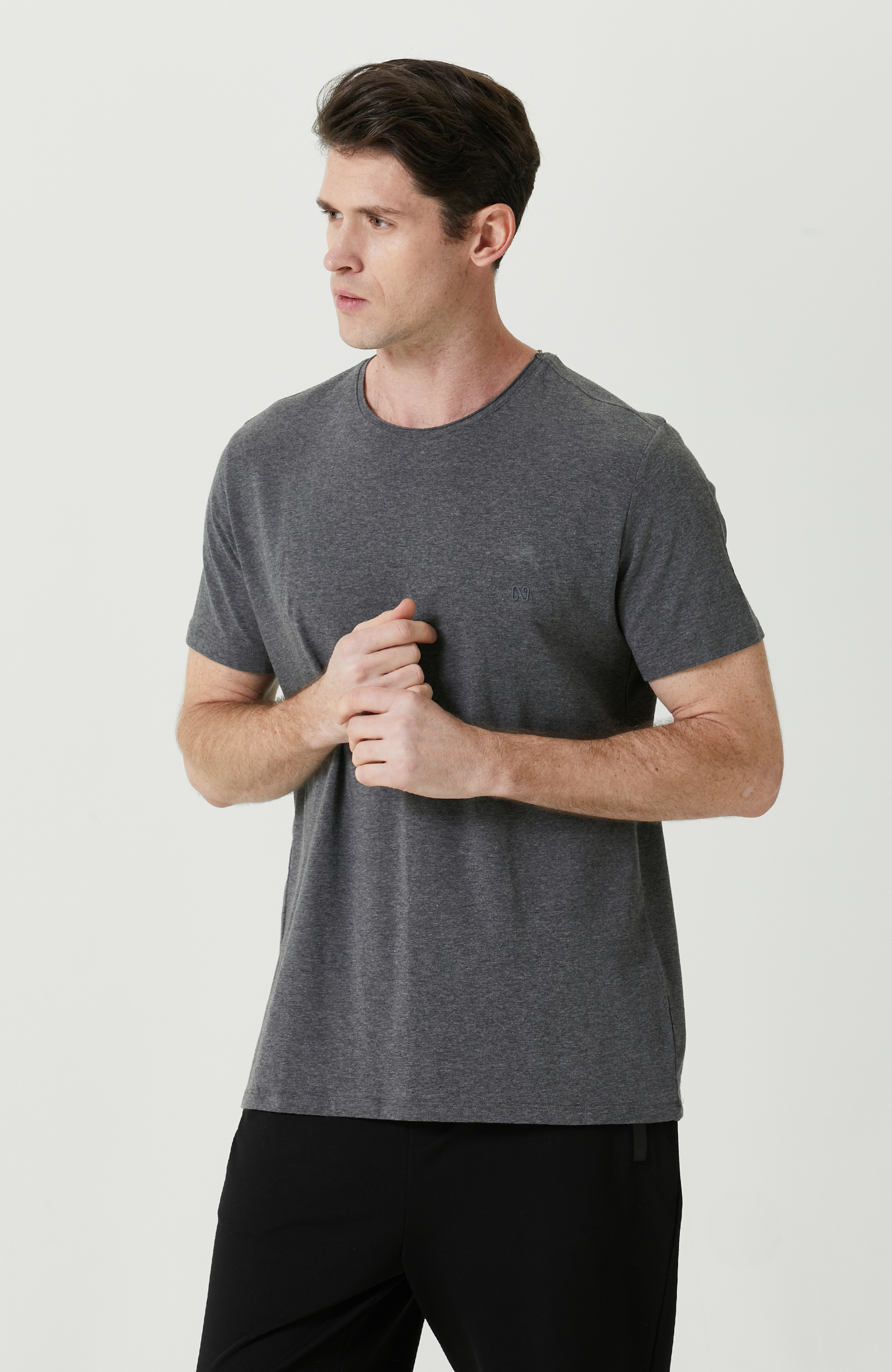 Antrasit Bisiklet Yaka Tshirt