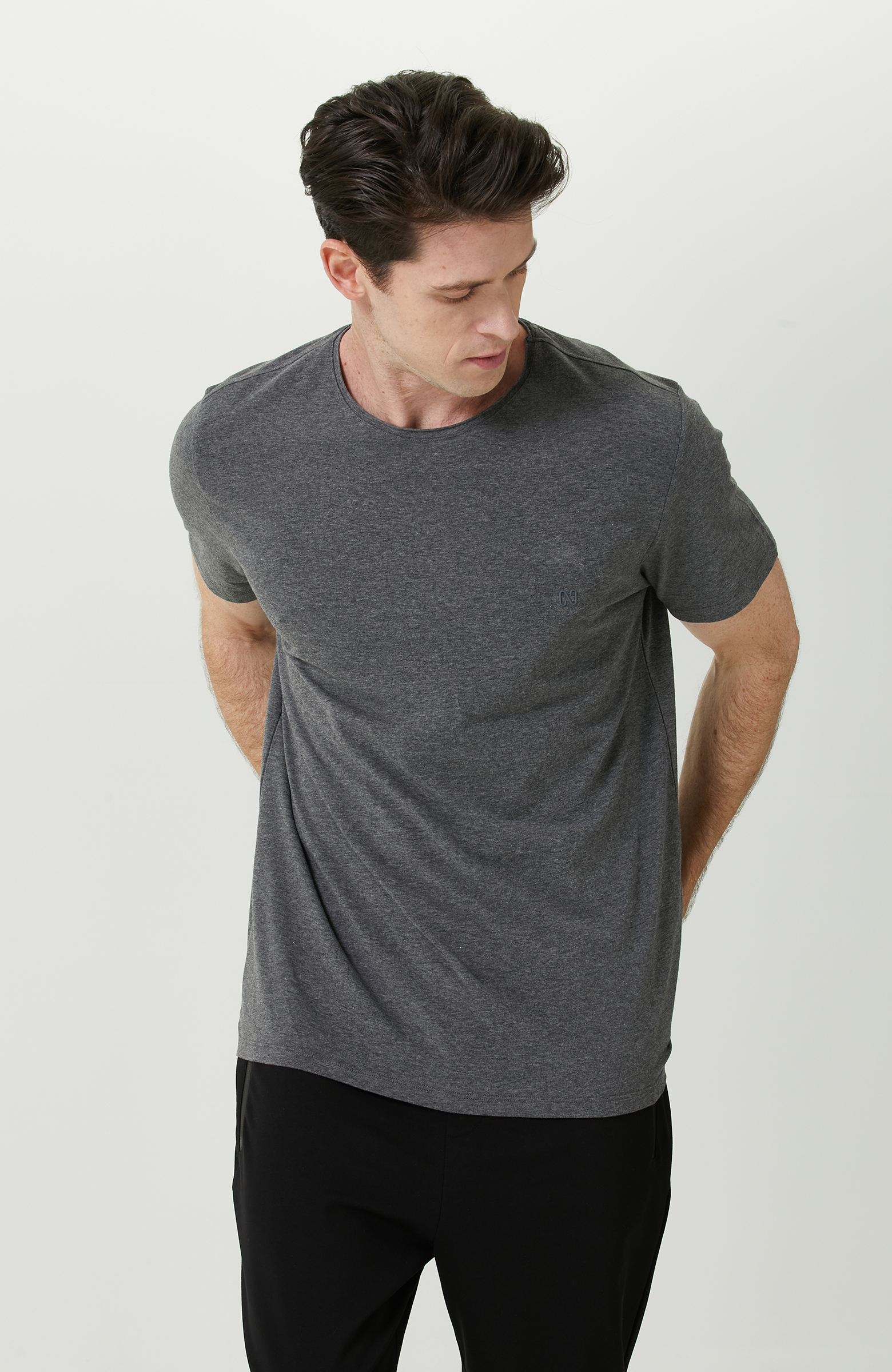 Antrasit Bisiklet Yaka Tshirt