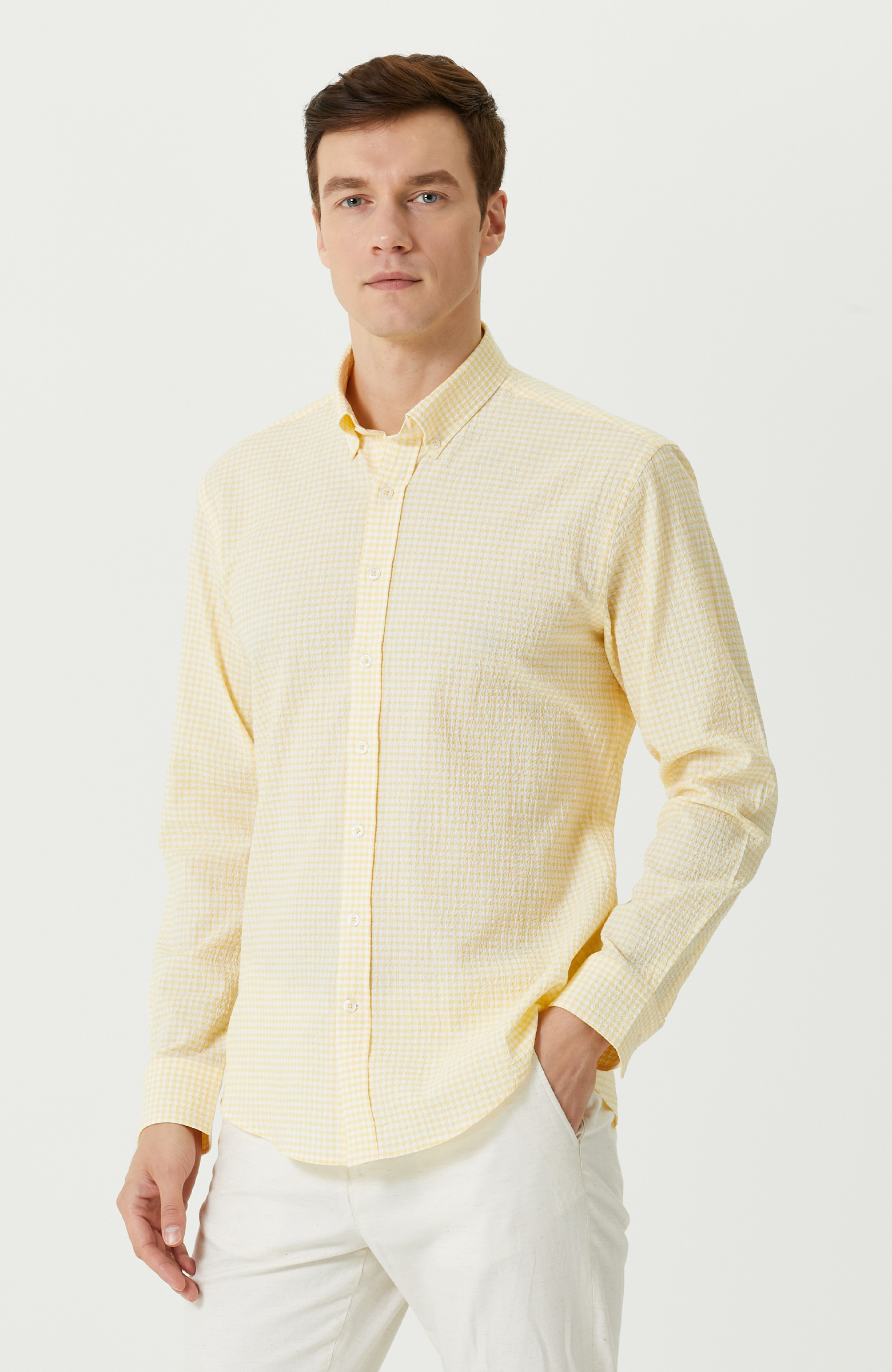 Slim Fit Sarı Gömlek