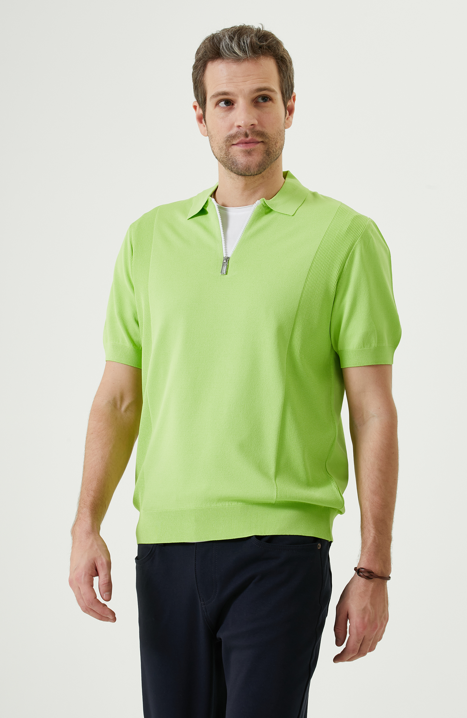 N-Tech Yeşil Polo Yaka Fermuarlı Kazak