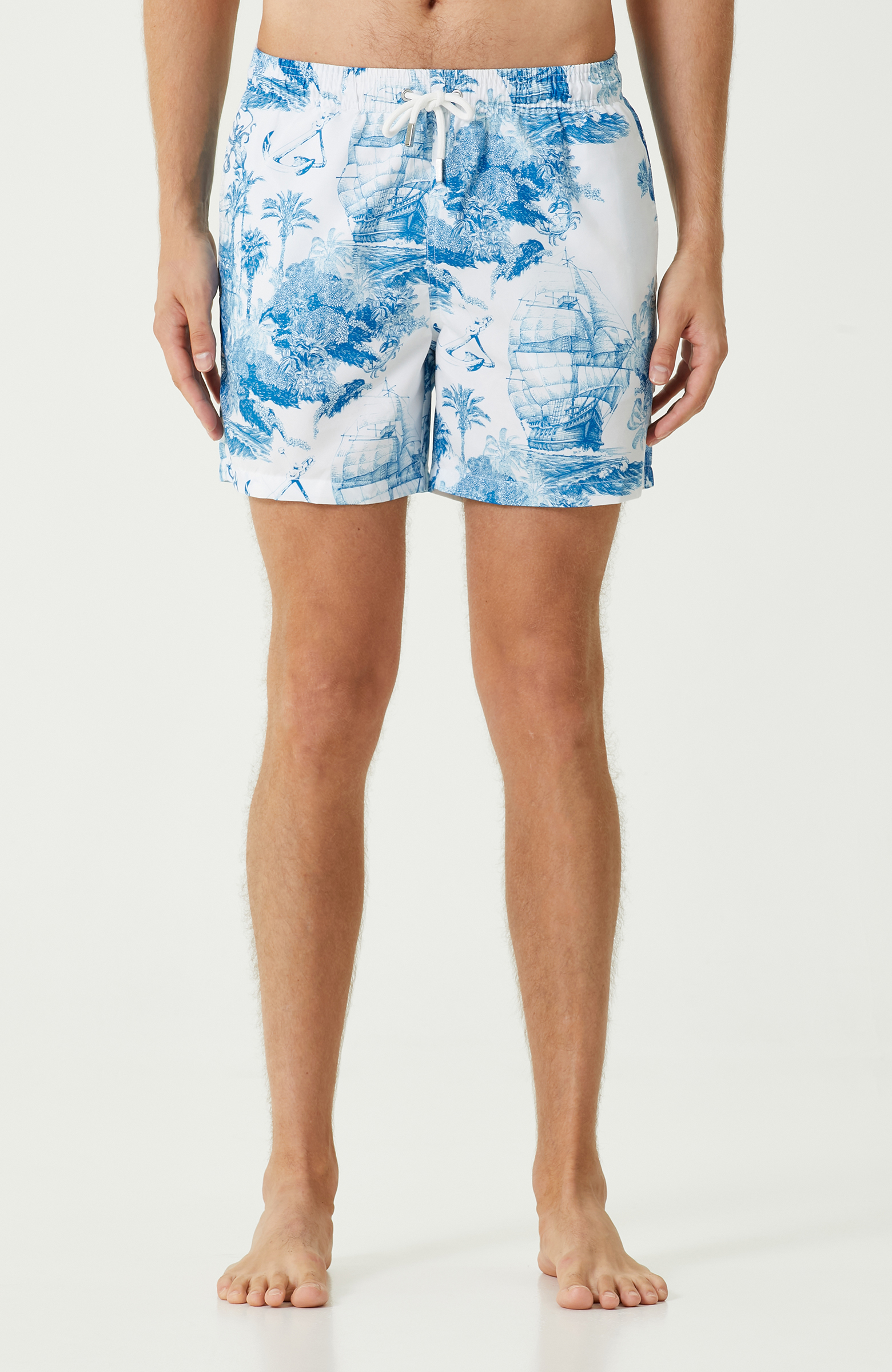 Mavi Beyaz Yelken Desenli Şort Mayo