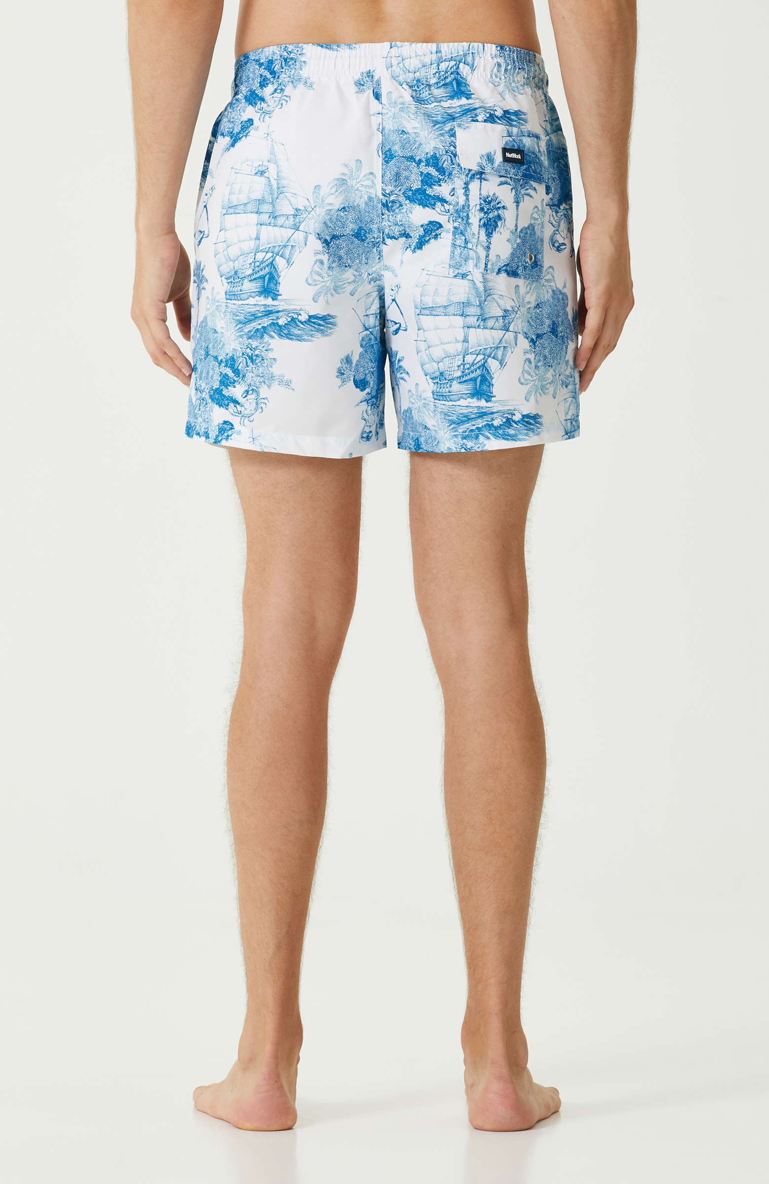 Mavi Beyaz Yelken Desenli Şort Mayo