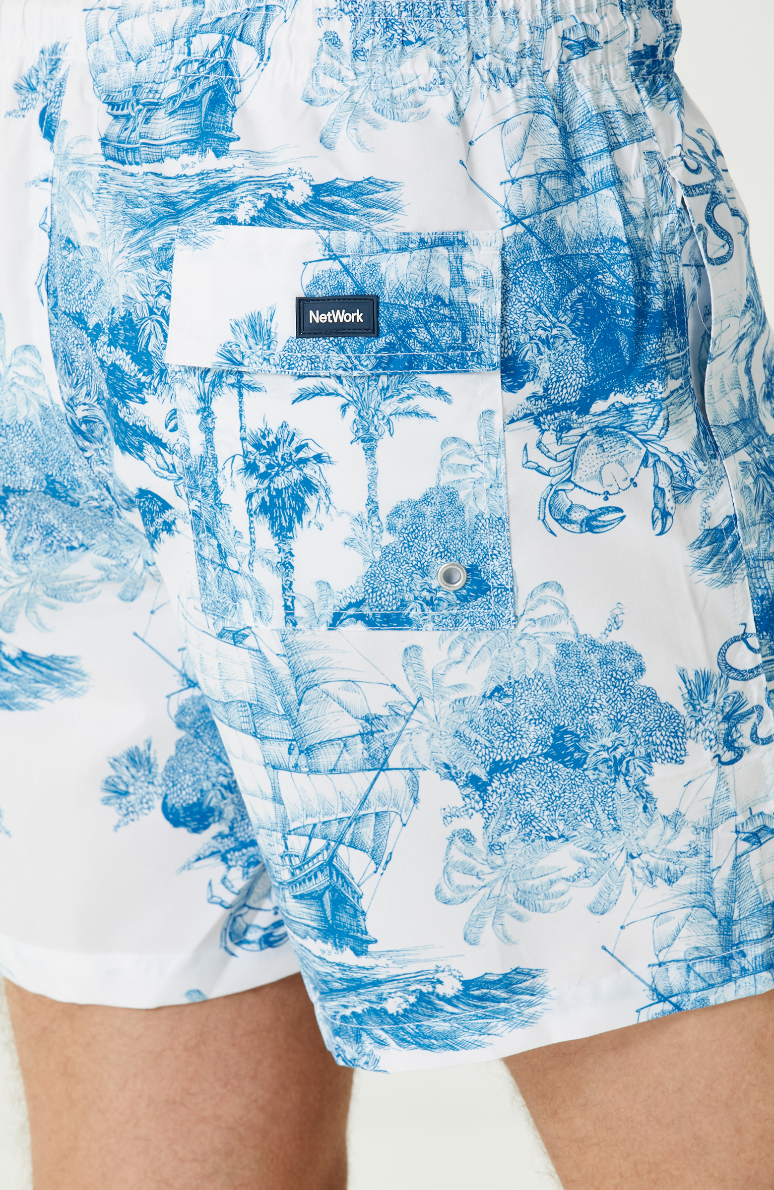 Mavi Beyaz Yelken Desenli Şort Mayo