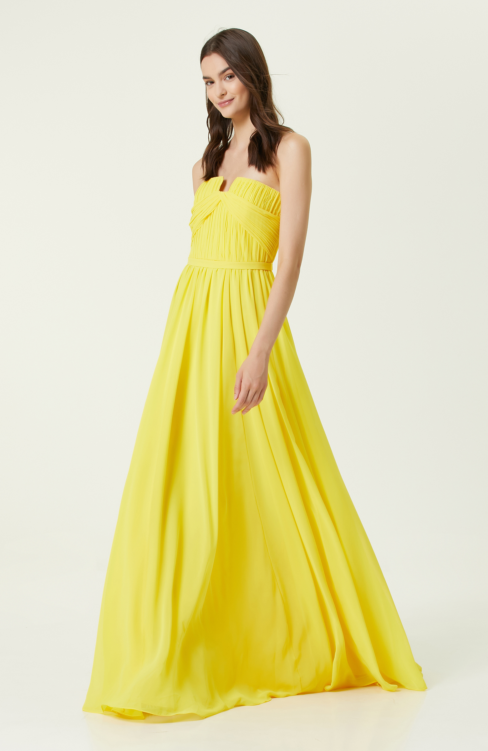 Sarı Uzun Abiye Elbise -1