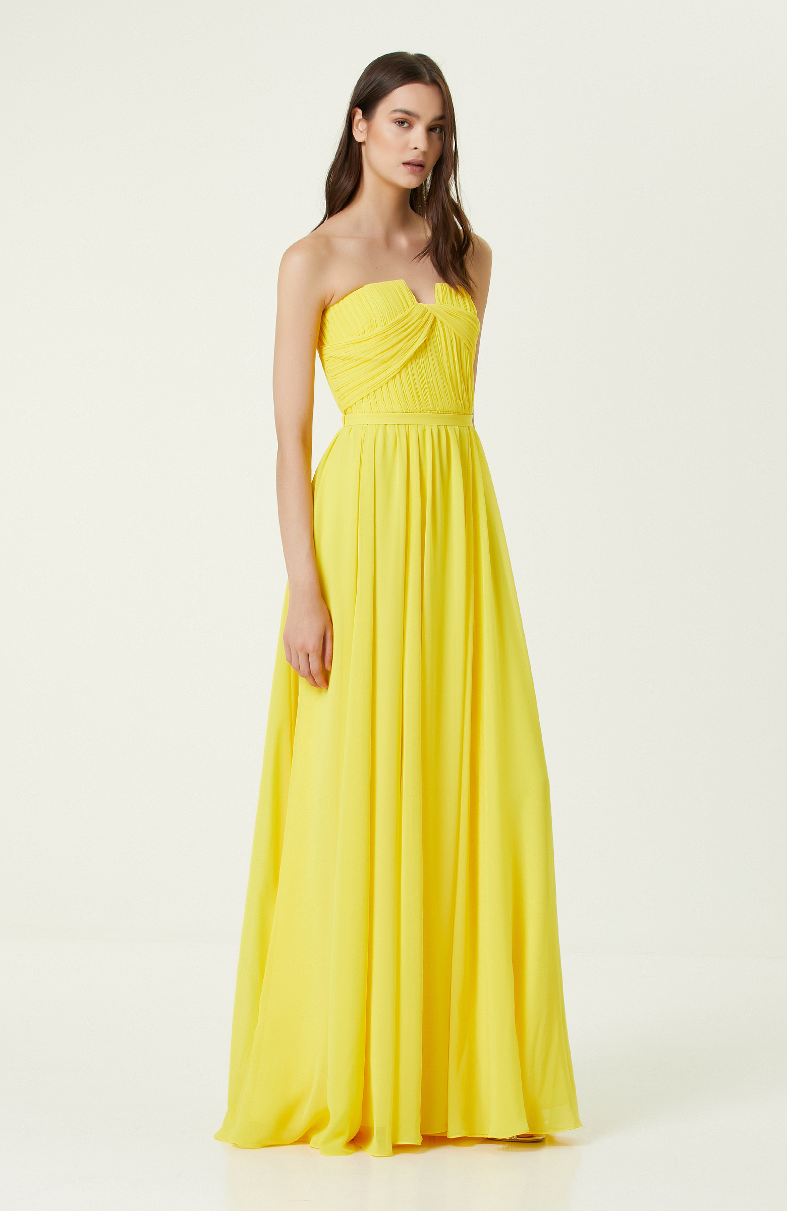 Sarı Uzun Abiye Elbise -3