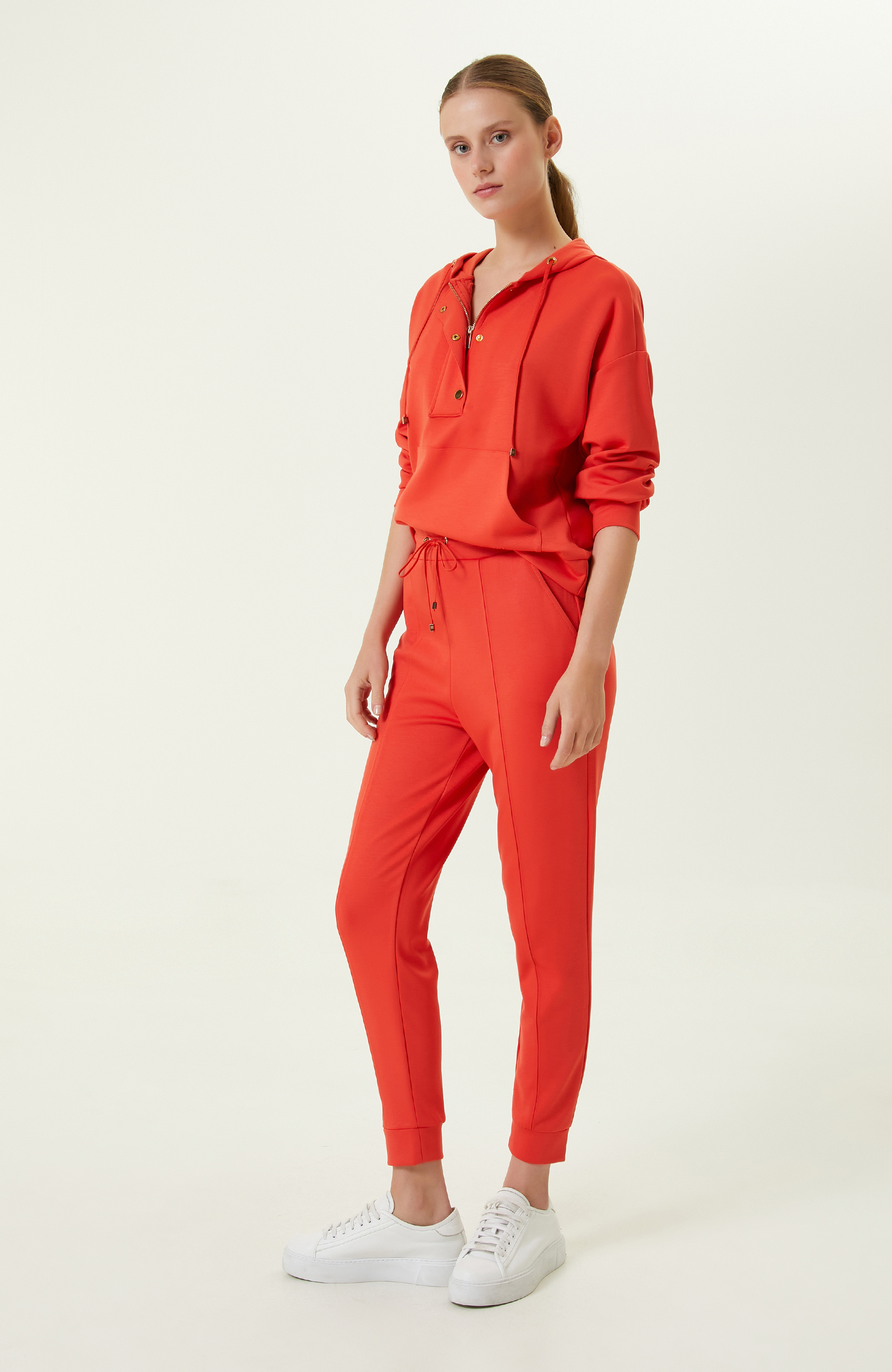 Kiremit Çıtçıt ve Fermuar Detaylı Sweatshirt