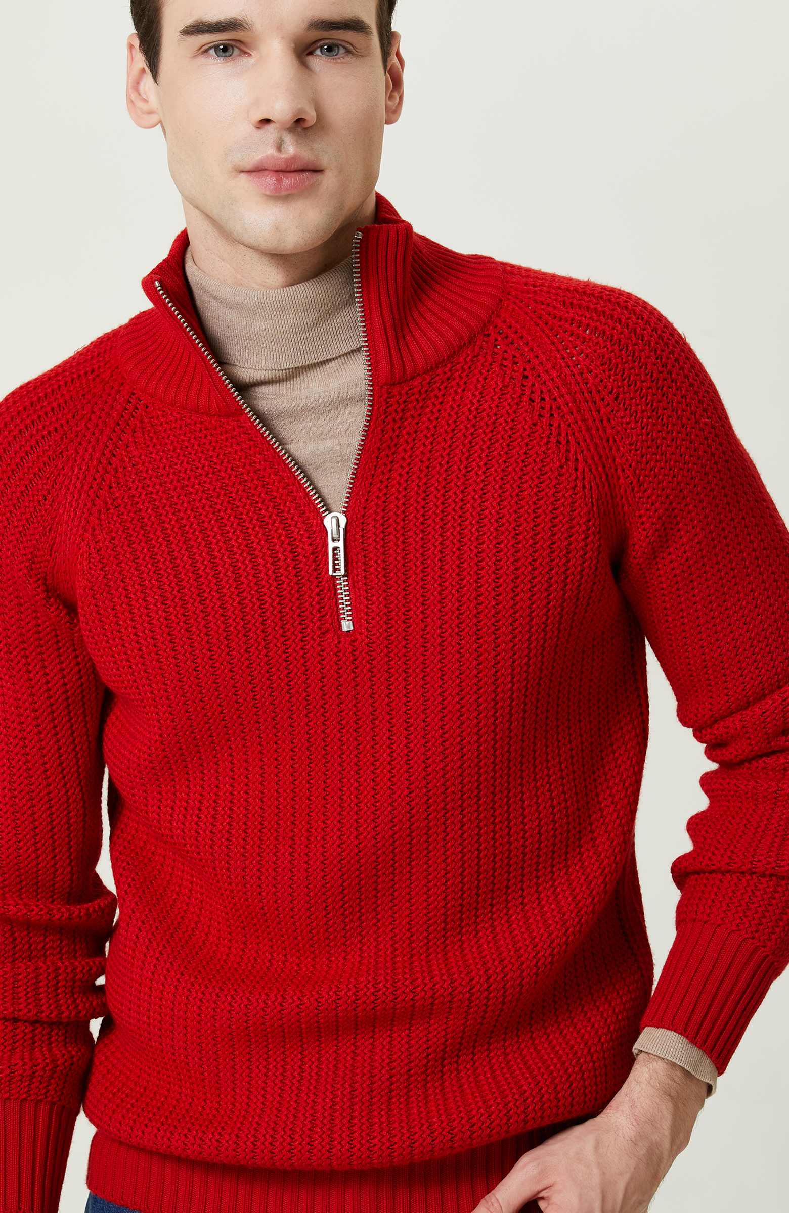 Dik Yaka Kırmızı Kazak