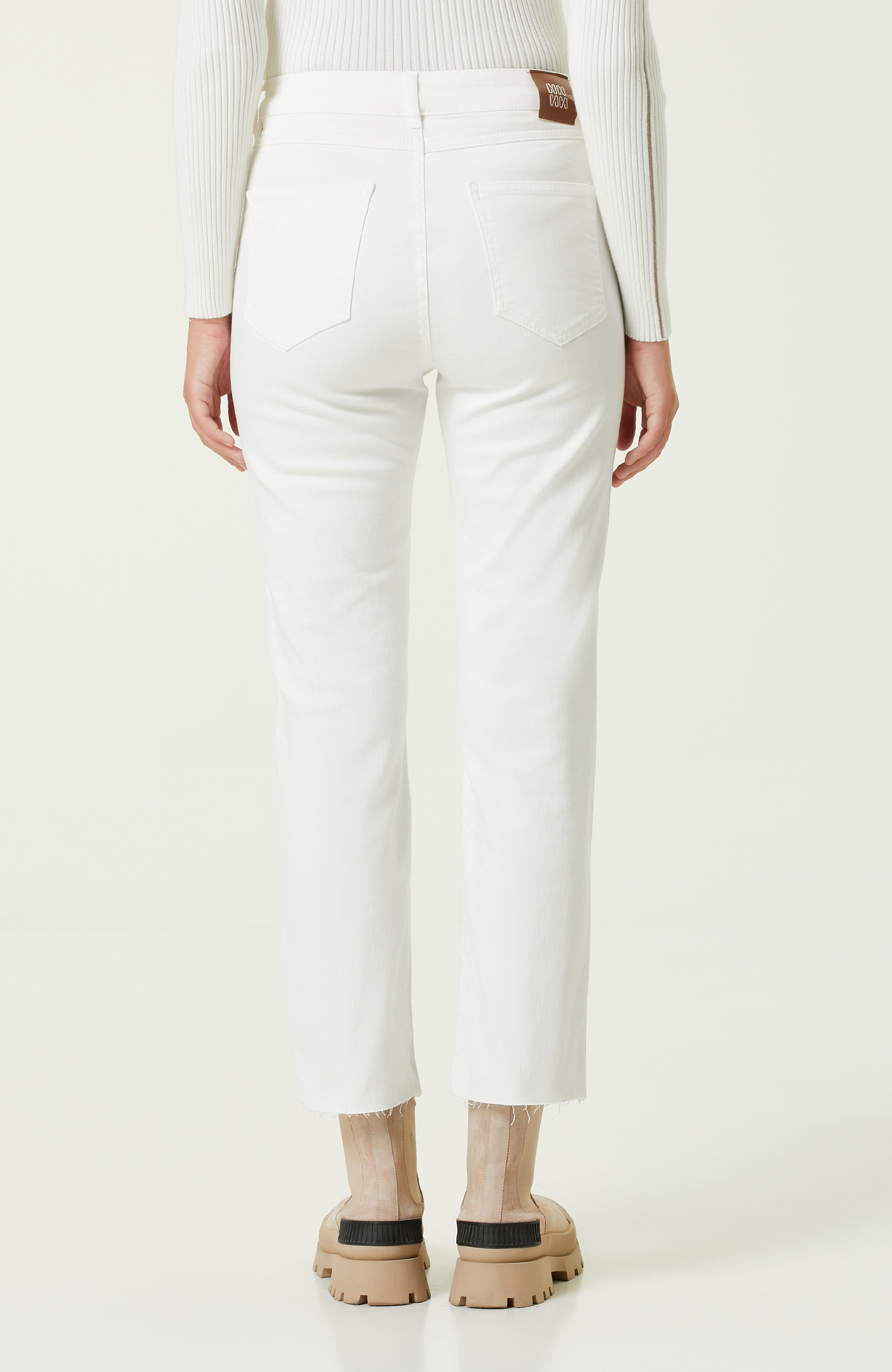 Beyaz Yüksek Bel Denim Pantolon