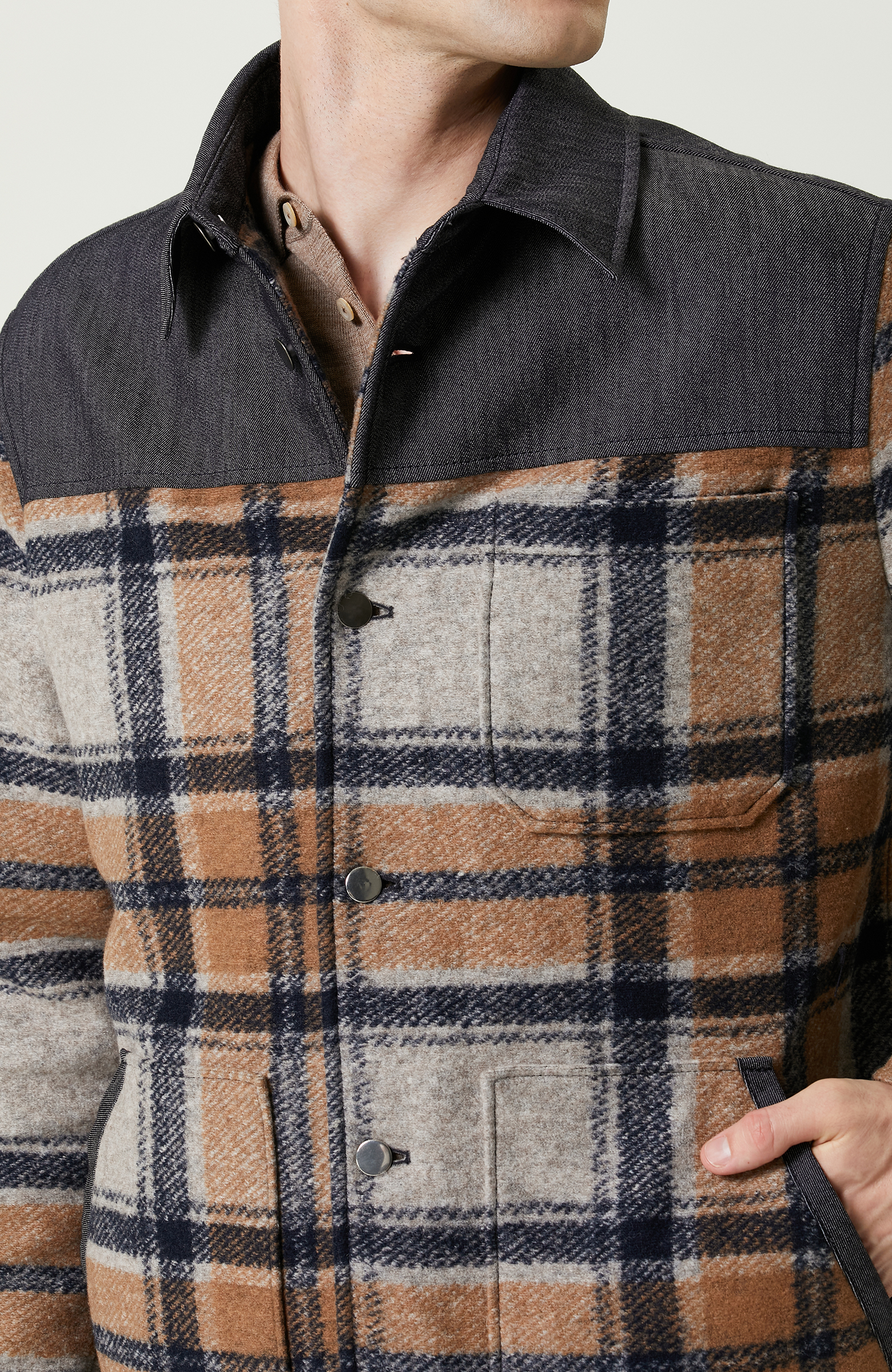 İndigo Gömlek Yaka Ekose Mont