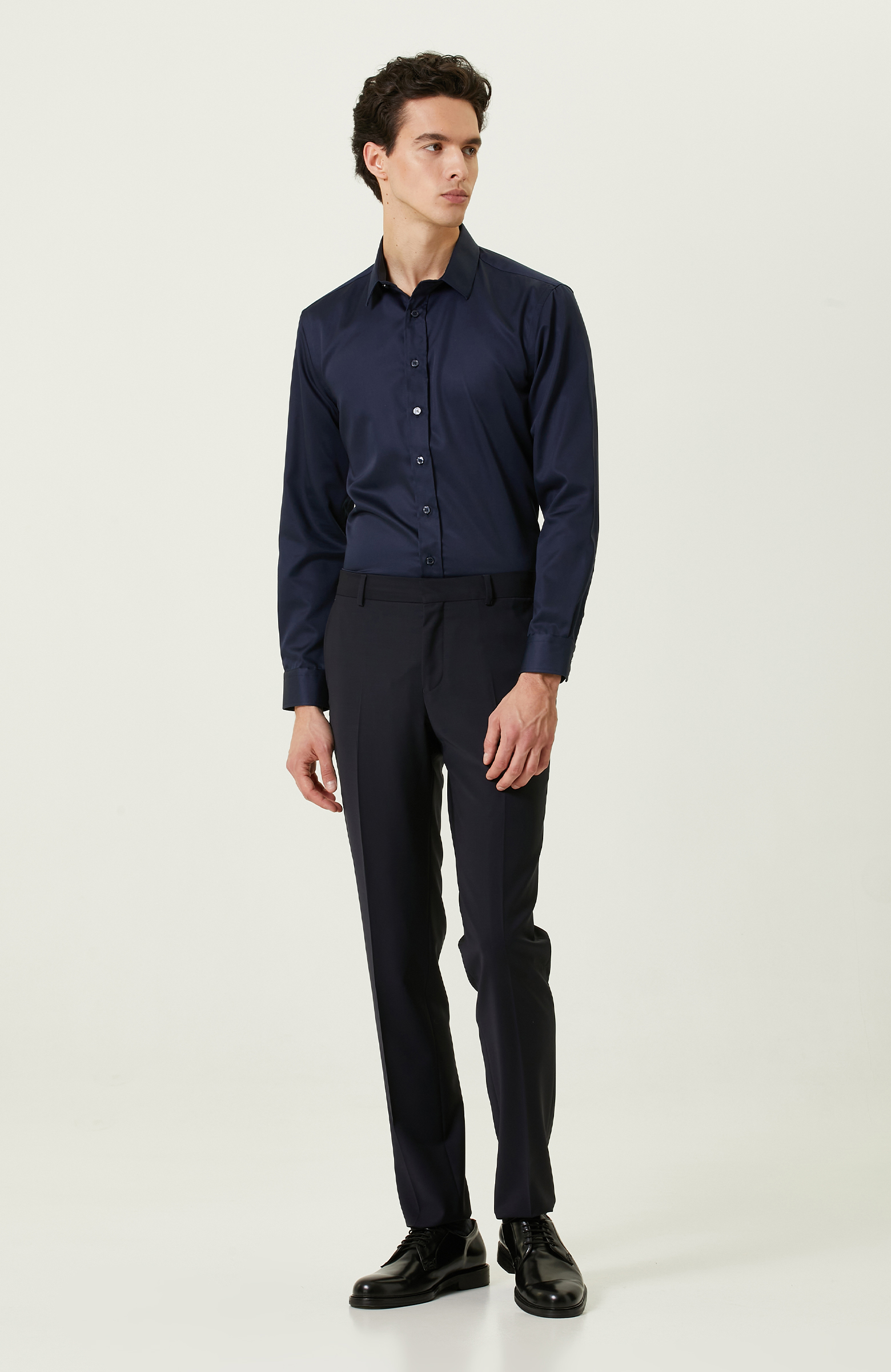 Lacivert Non-Iron Saten Gömlek