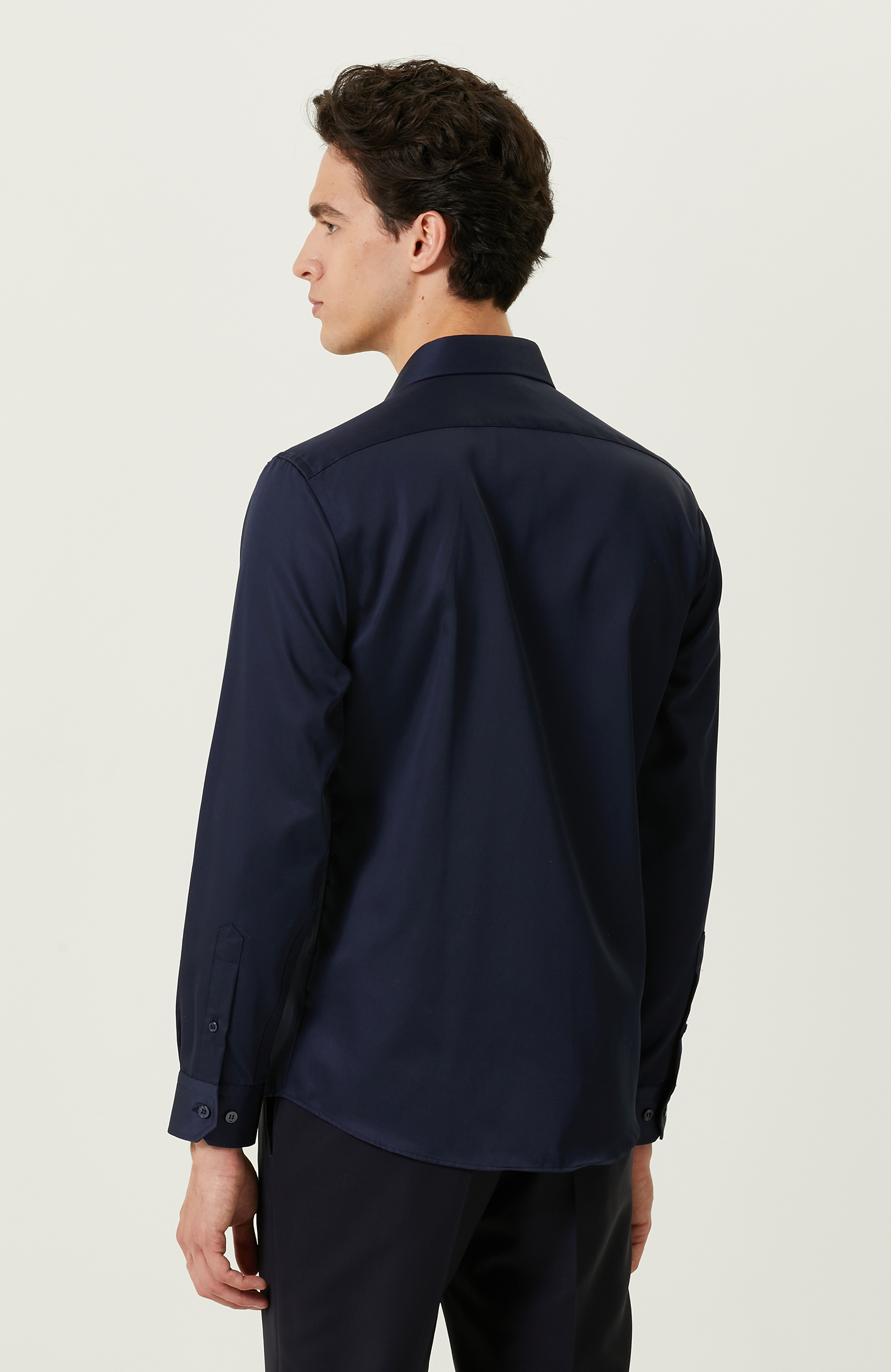 Lacivert Non-Iron Saten Gömlek