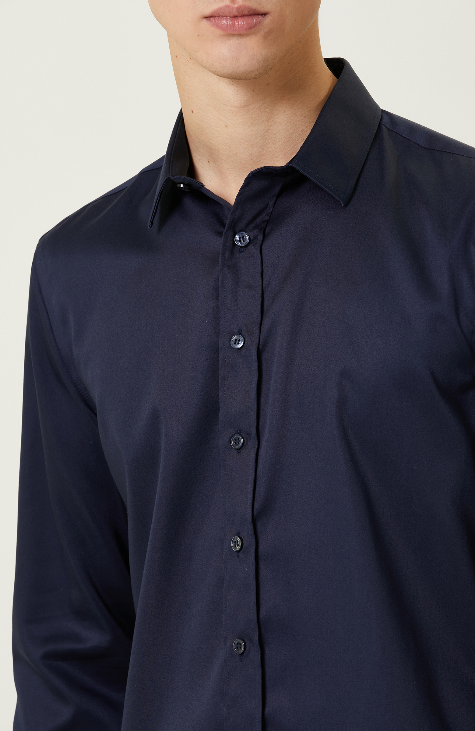 Lacivert Non-Iron Saten Gömlek