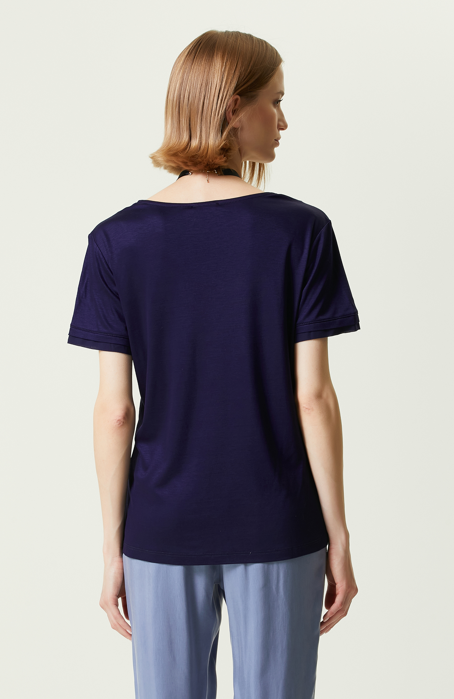 İndigo Kısa Kollu V Yaka T-Shirt