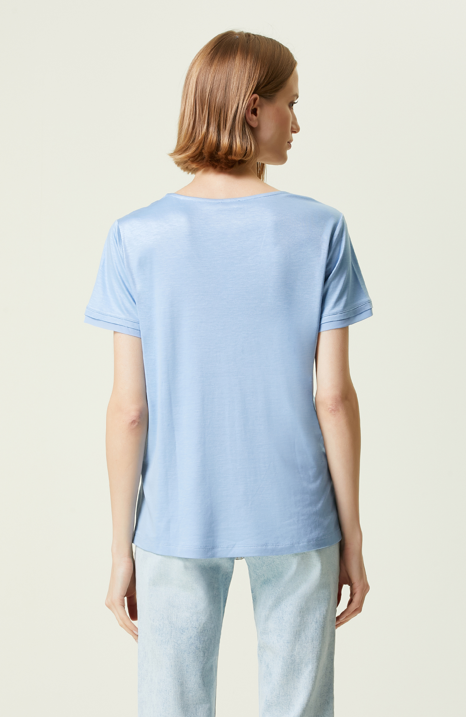 Mavi Kısa Kollu V Yaka T-Shirt