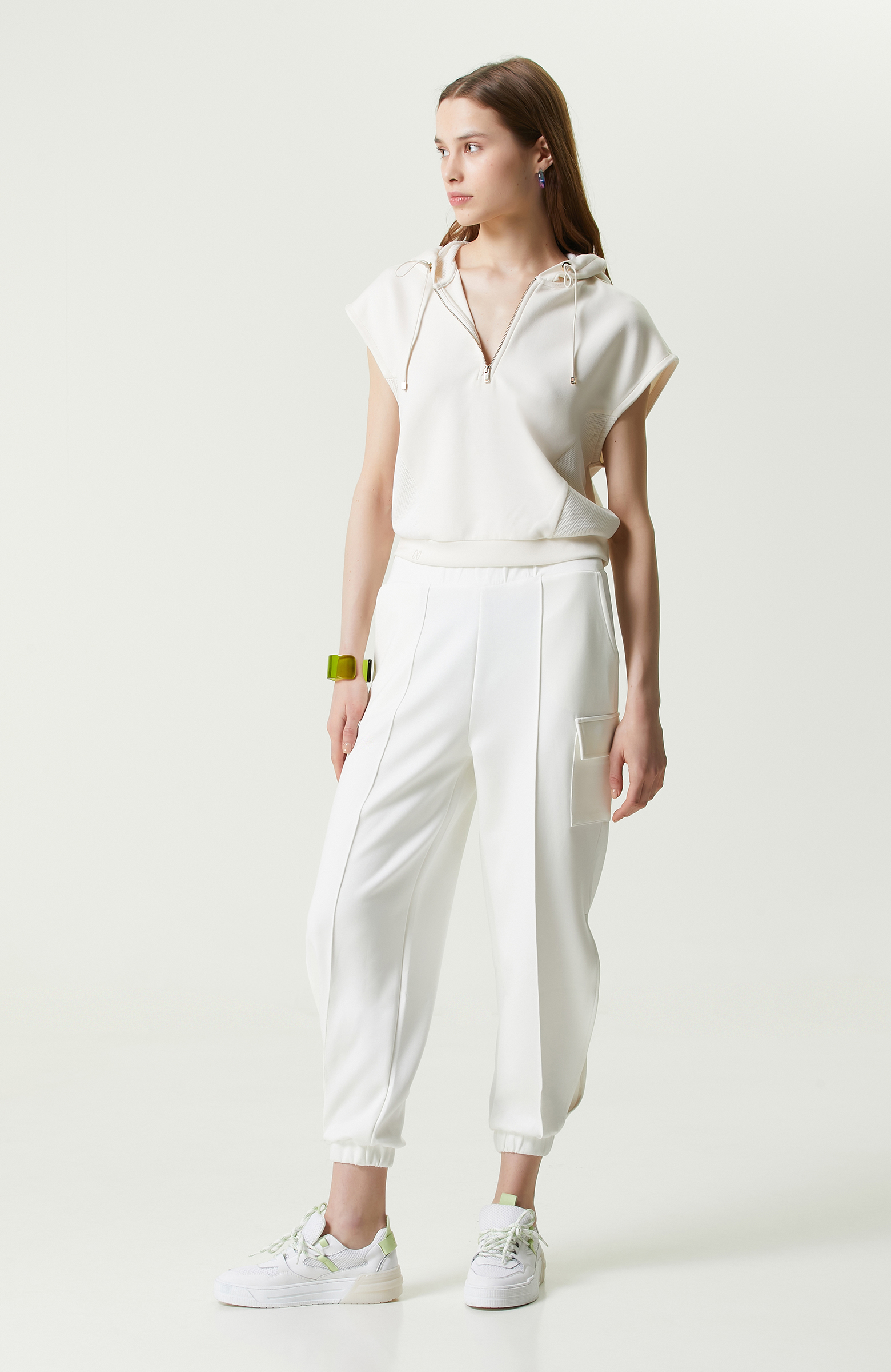 Ekru Lastikli Kargo Cepli Eşofman