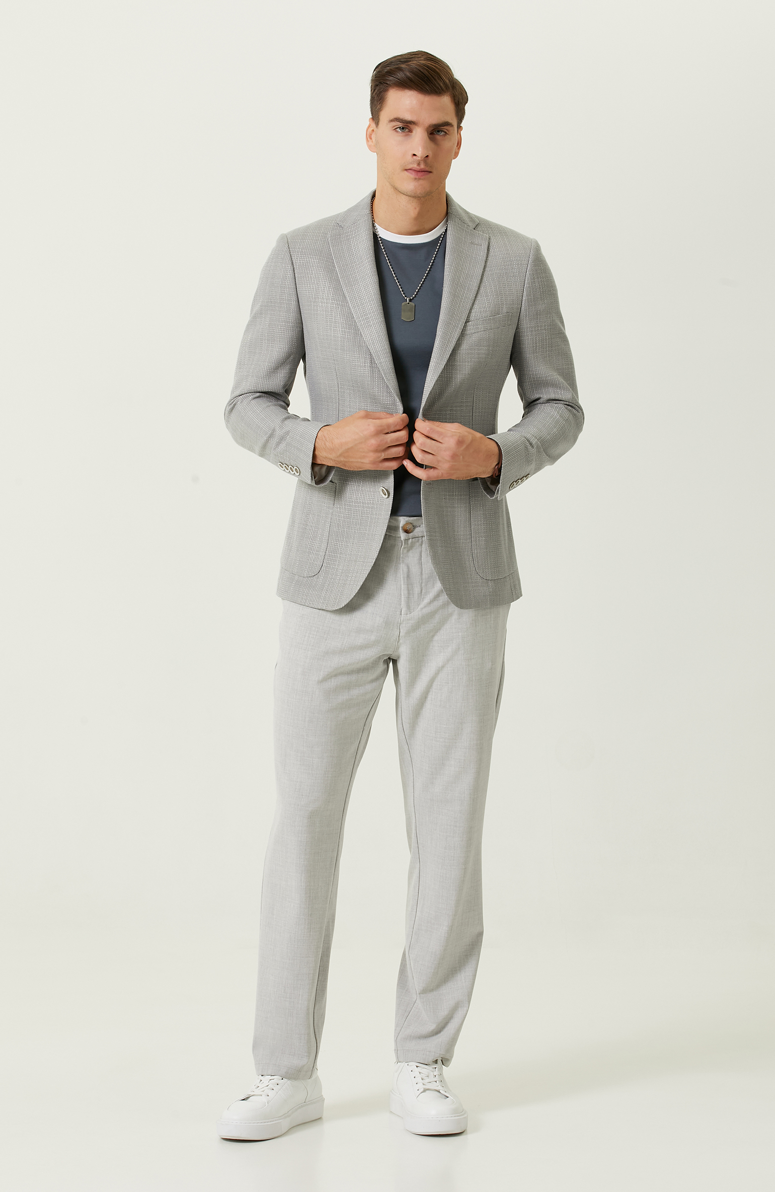 Gri Desenli Blazer Ceket