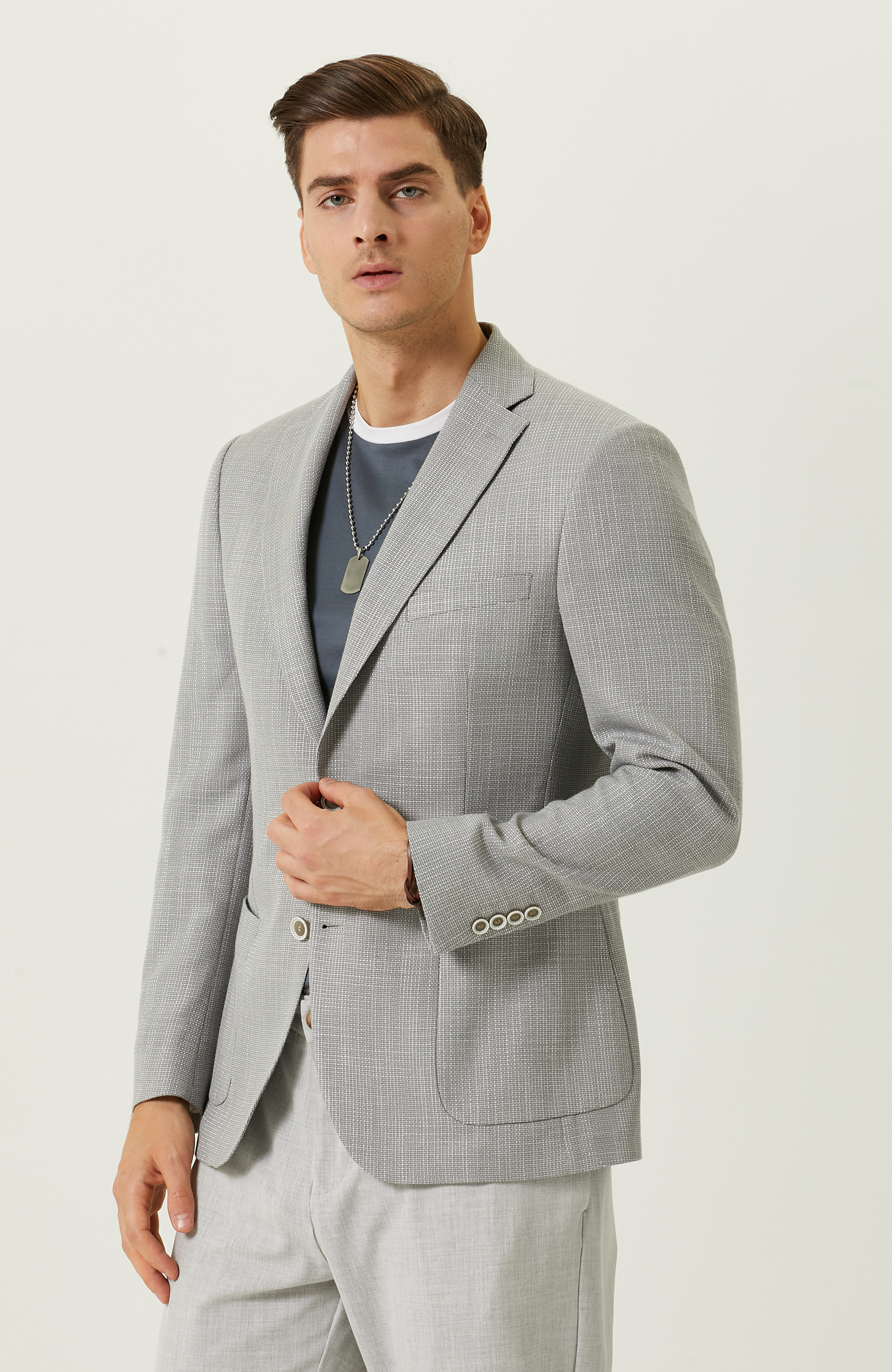 Gri Desenli Blazer Ceket