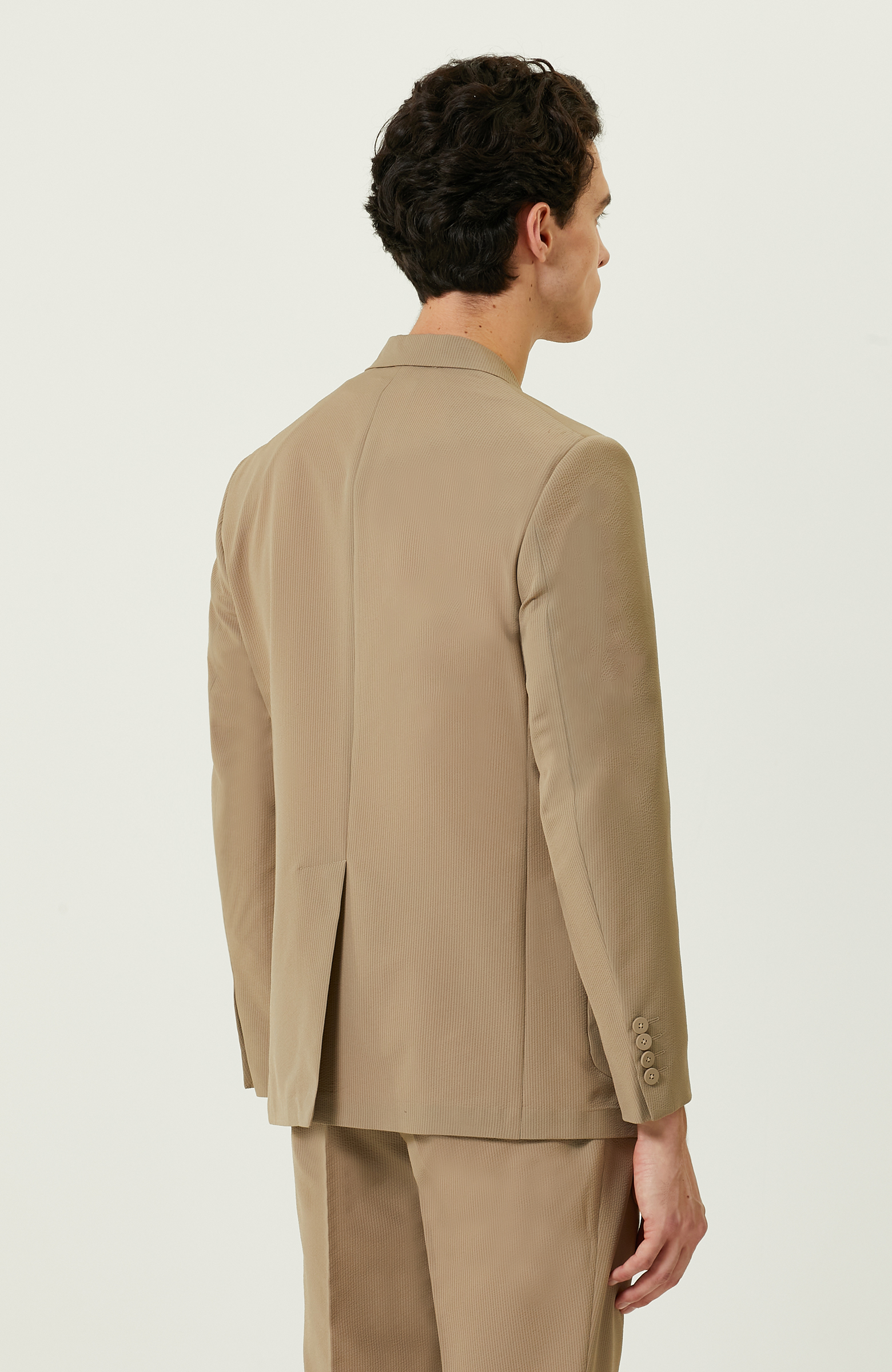 Camel Gofre Blazer Ceket