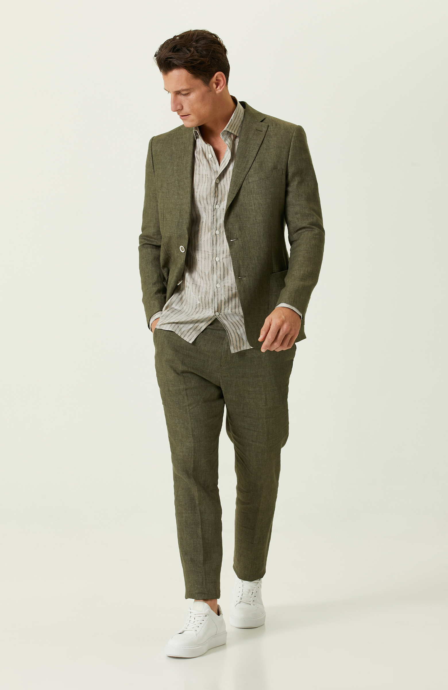 Haki Keten Blazer Ceket