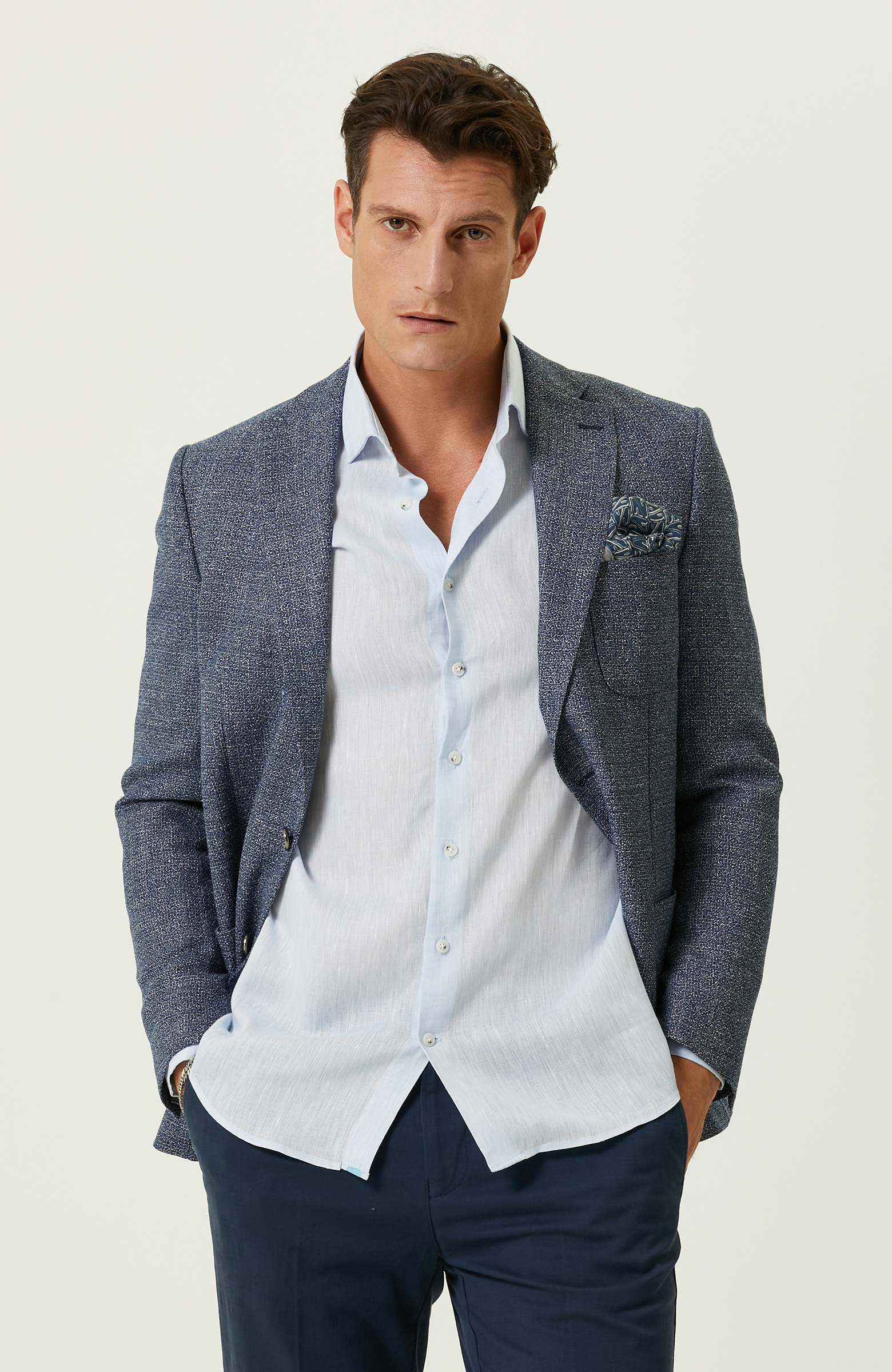 Mavi Desenli Blazer Ceket