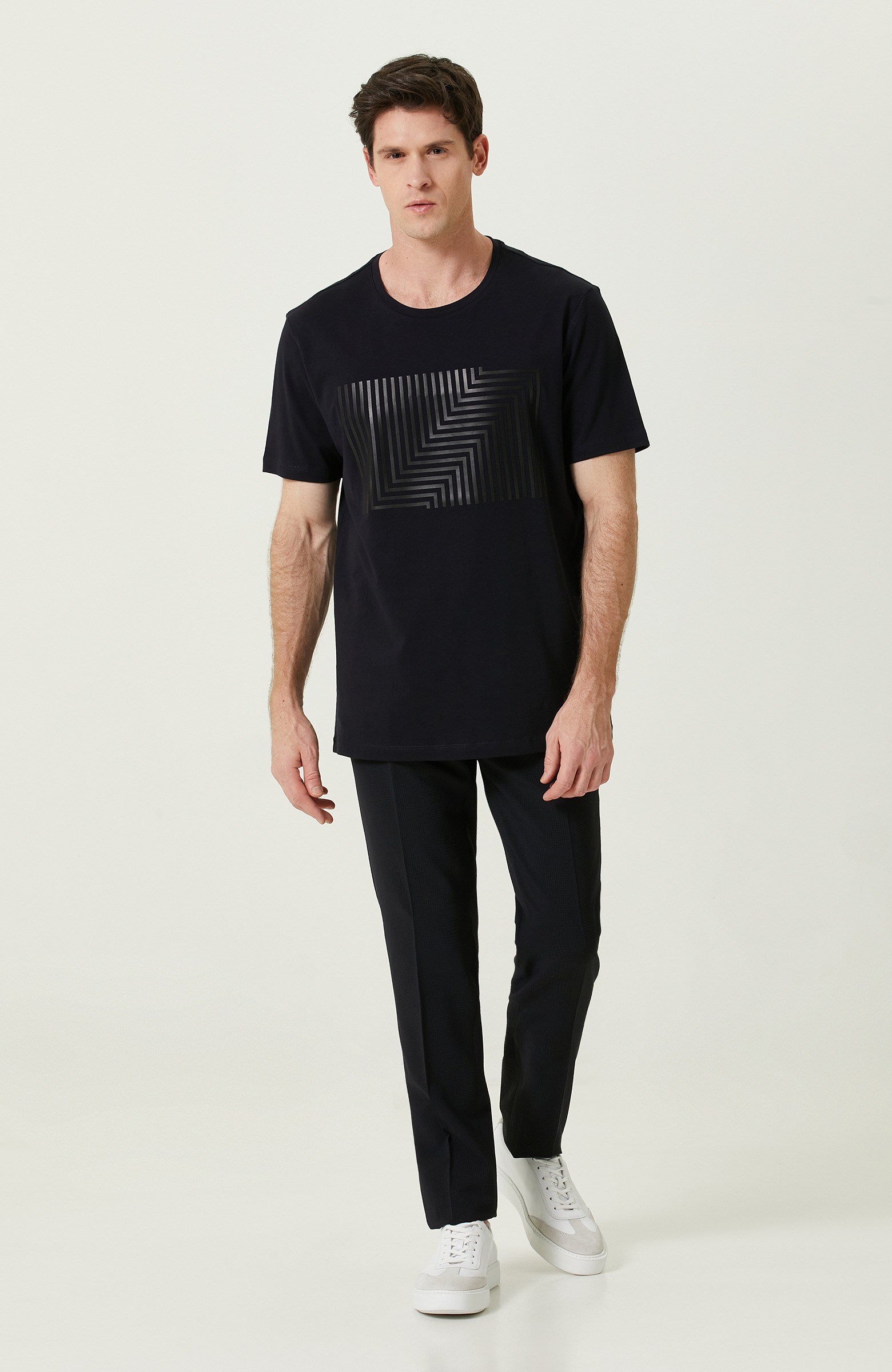 Gofre Desenli Düz Paça Lacivert Pantolon