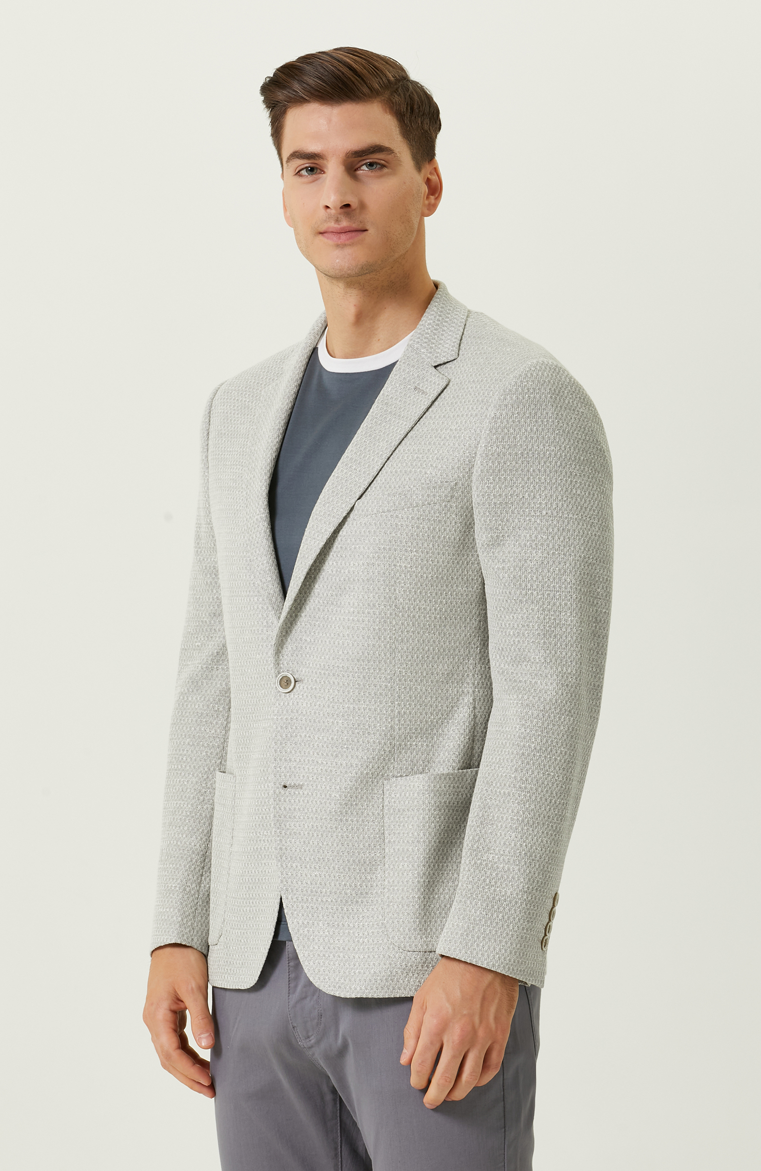 Gri Örme Blazer Ceket