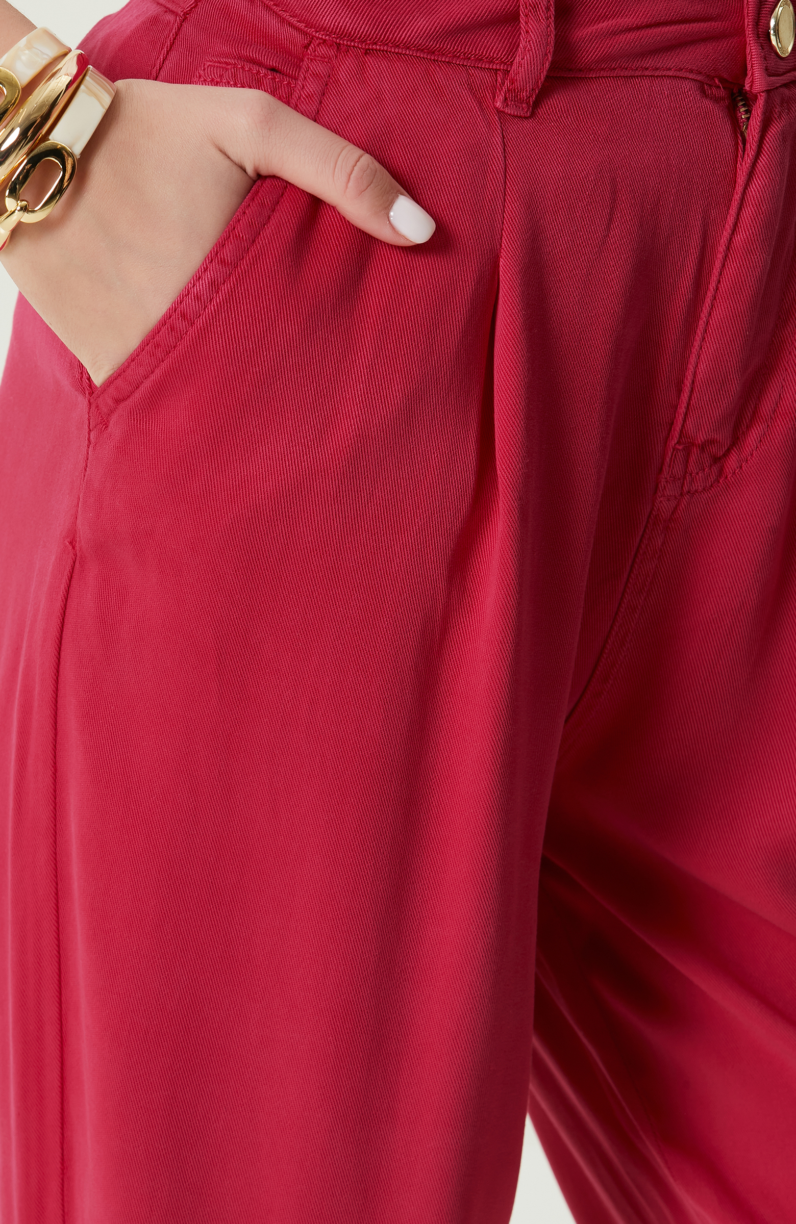 Fuşya Pilili Dar Paça Casual Pantolon