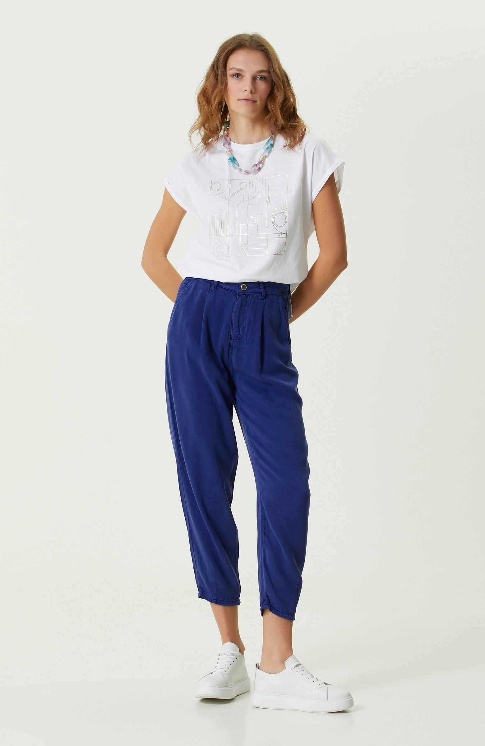 İndigo Pilili Dar Paça Casual Pantolon
