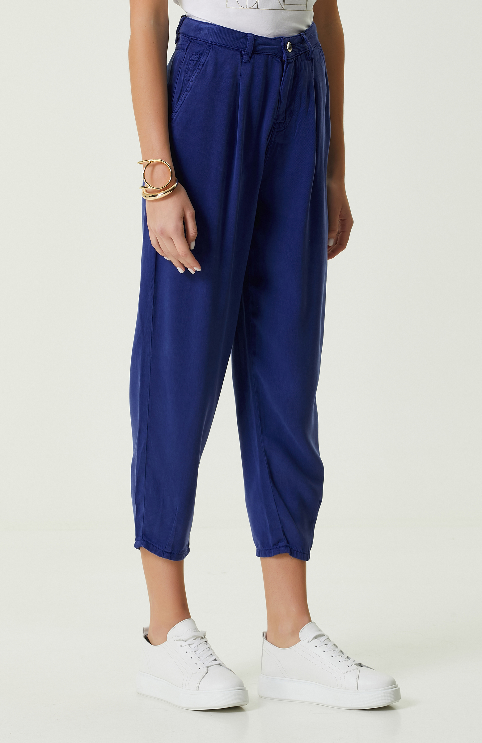 İndigo Pilili Dar Paça Casual Pantolon