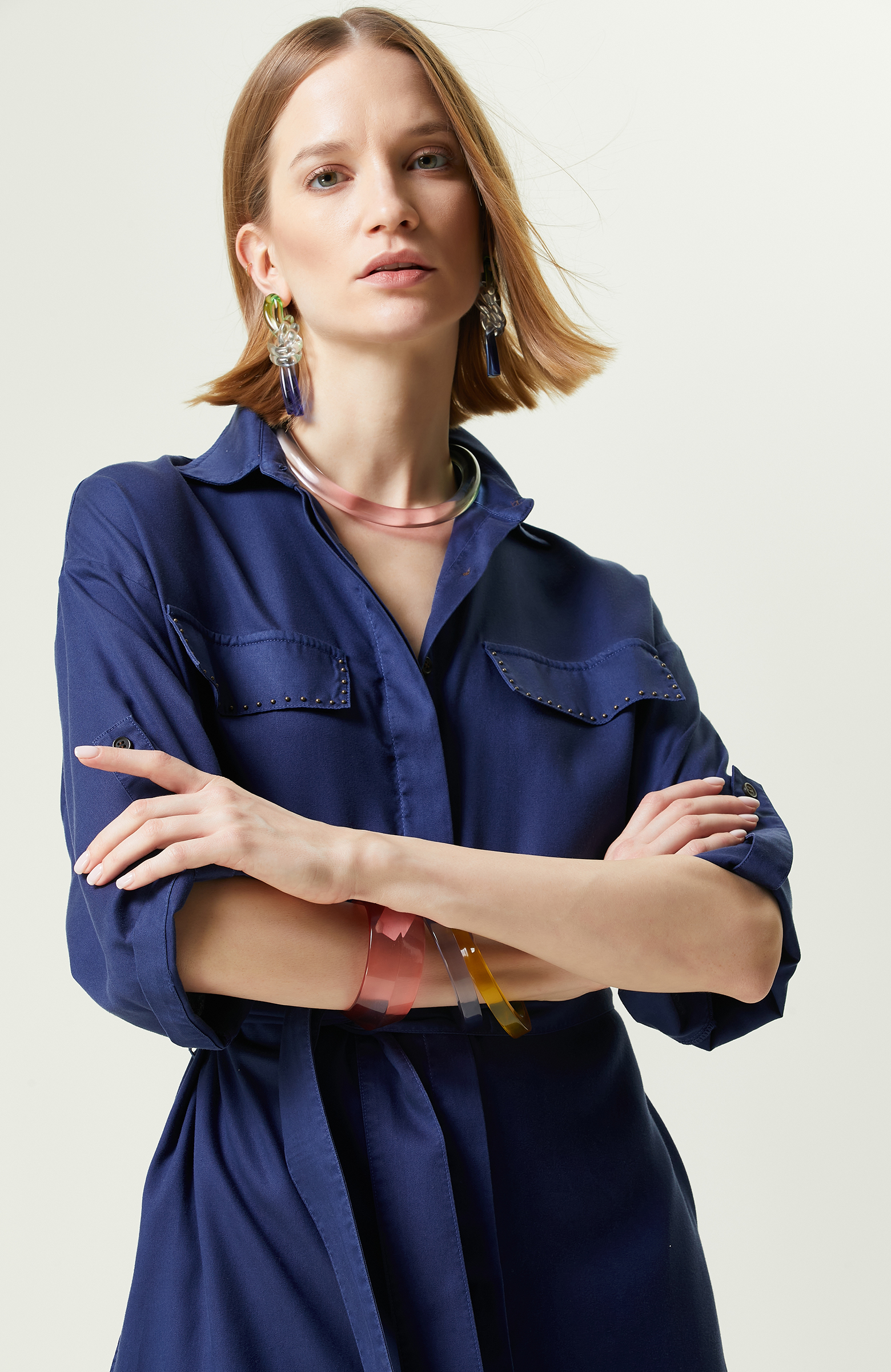 Kısa Kollu Lacivert Denim Elbise