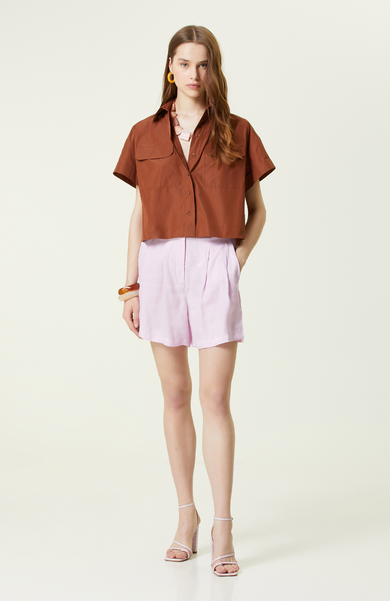 Pembe Yüksek Bel Bol Paça Şort