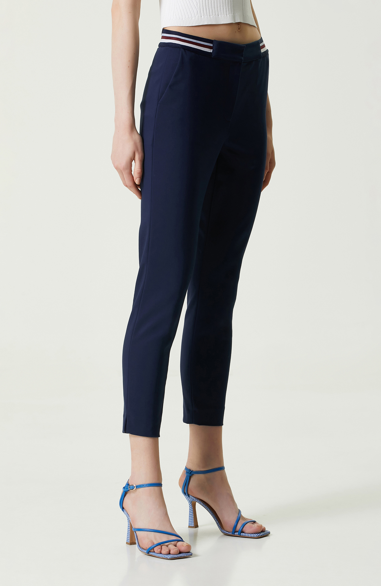Lacivert Beli Lastikli Dar Paça Pantolon