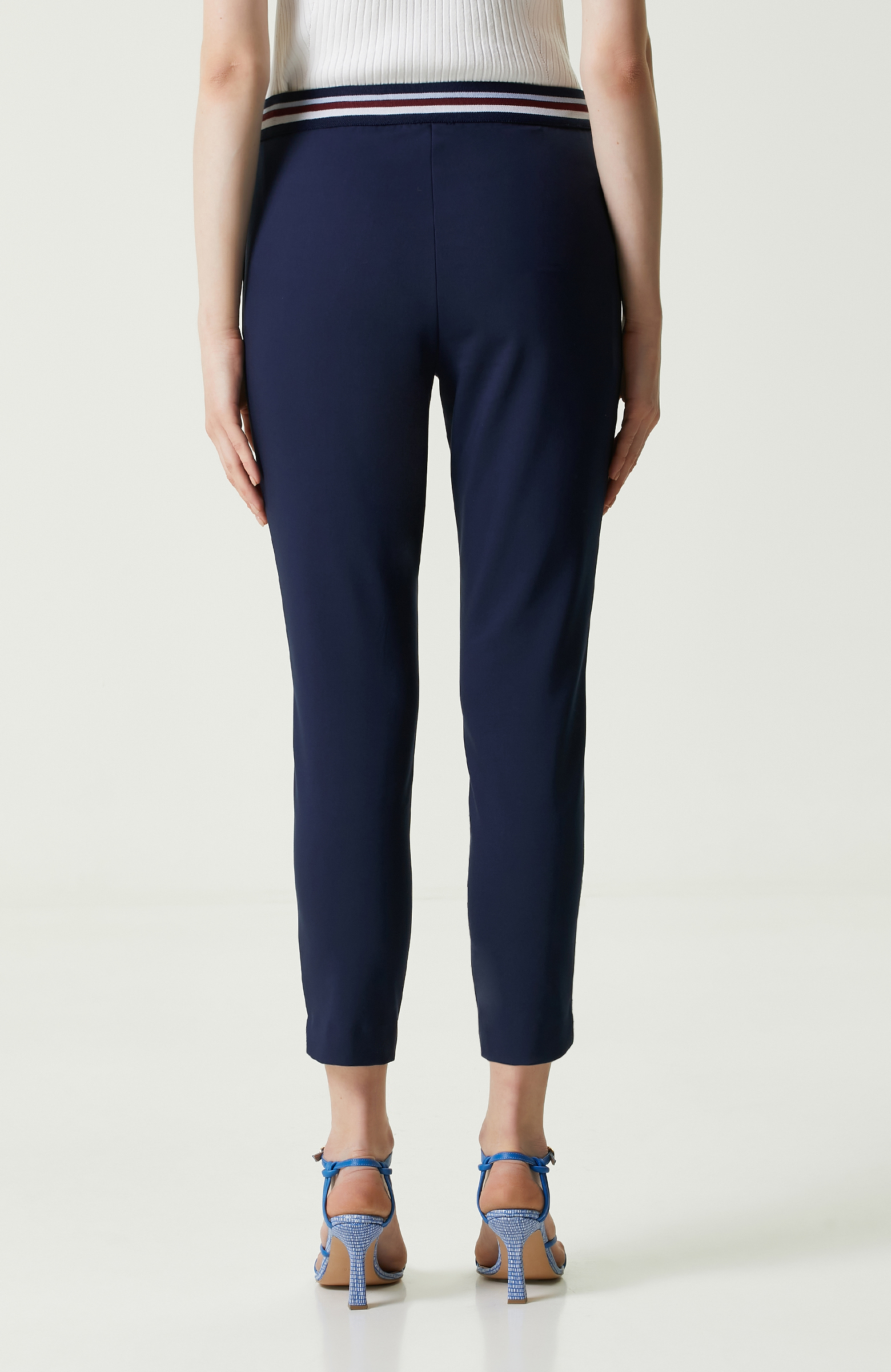 Lacivert Beli Lastikli Dar Paça Pantolon