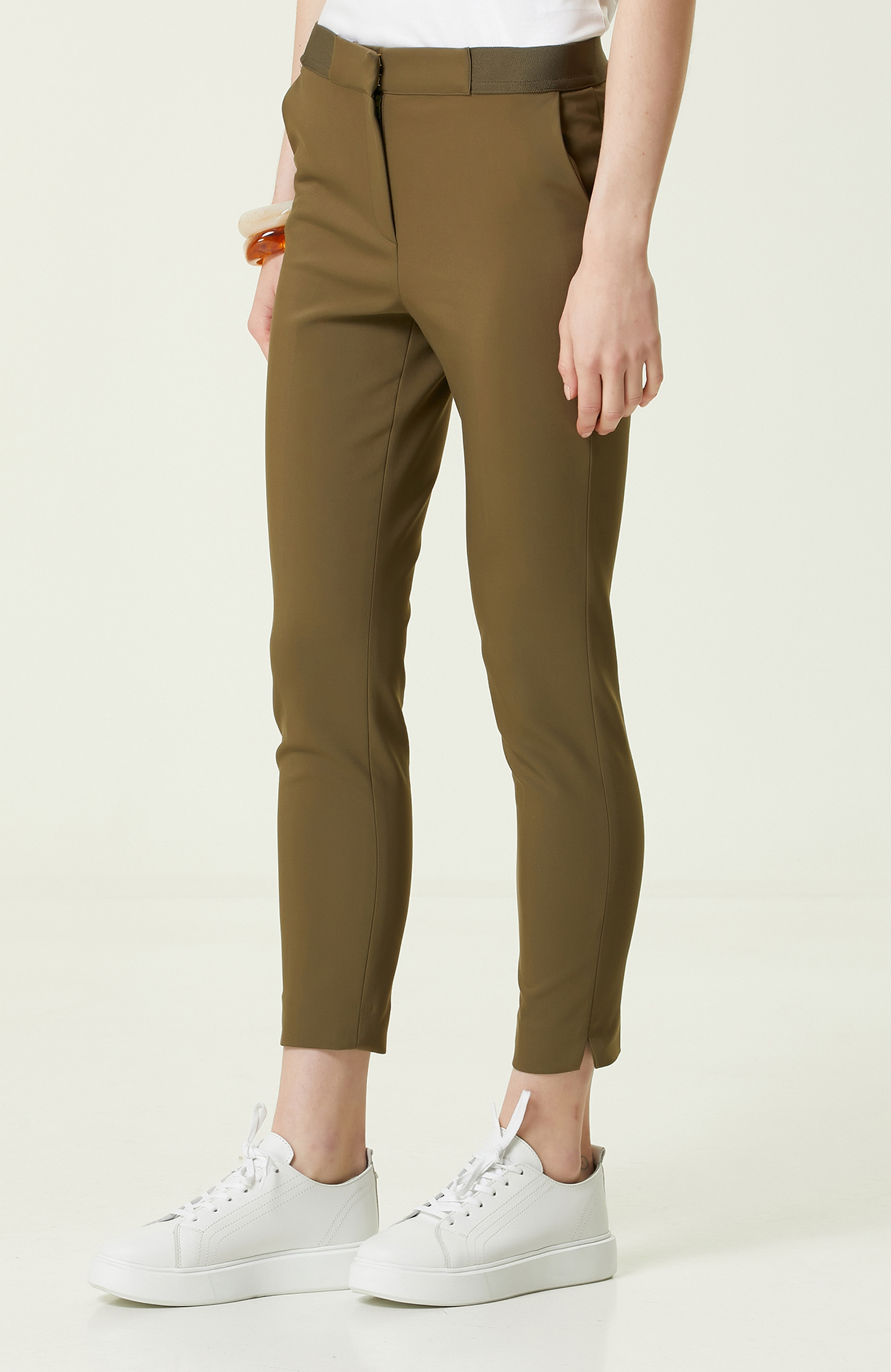 Haki Beli Lastikli Dar Paça Pantolon