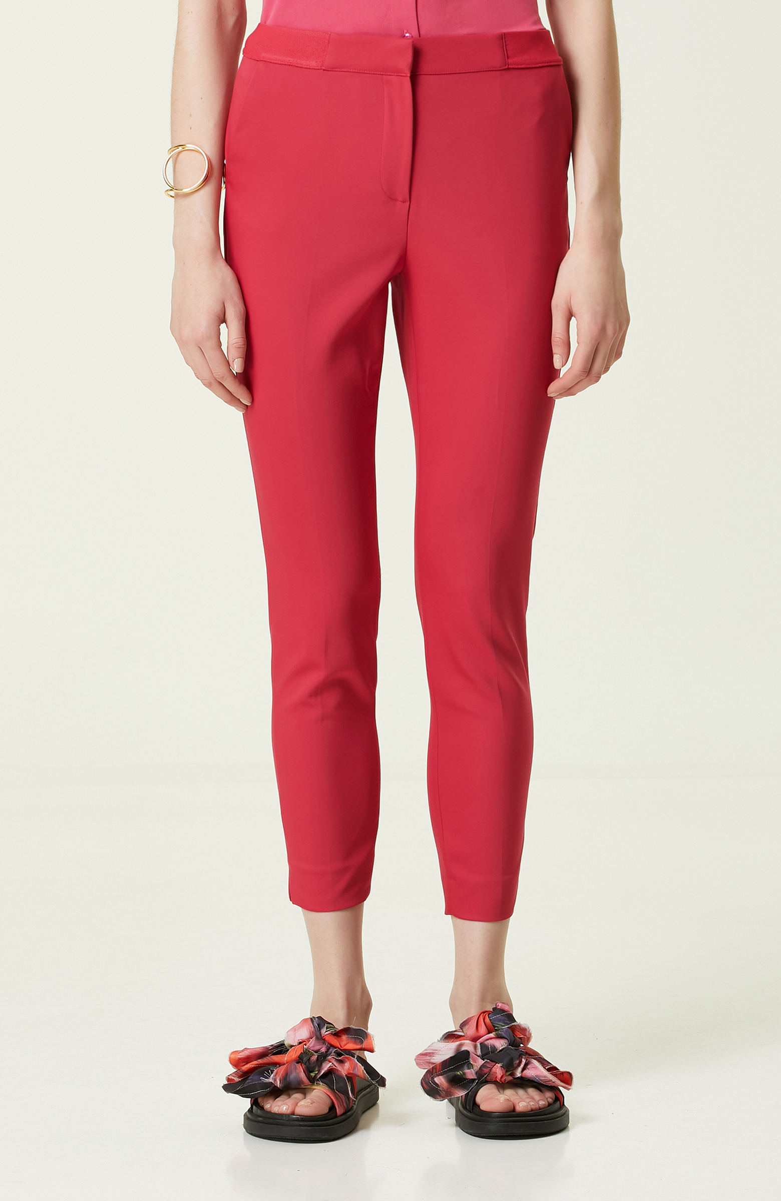 Fuşya Beli Lastikli Dar Paça Pantolon