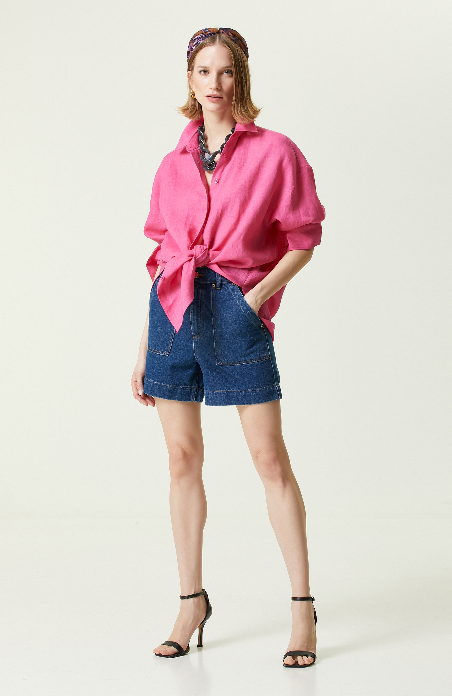 Fuşya Keten Gömlek