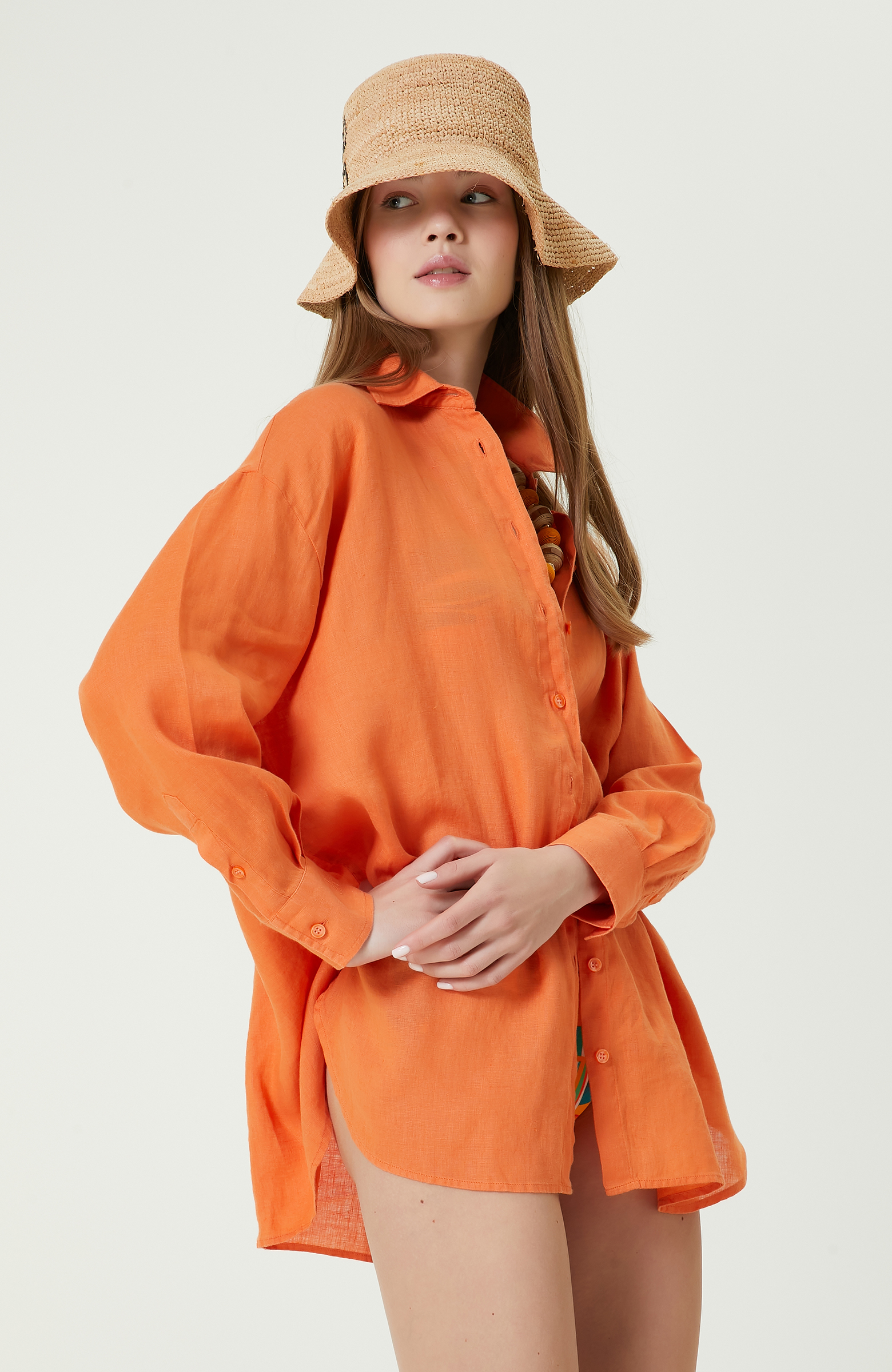 Turuncu Keten Gömlek