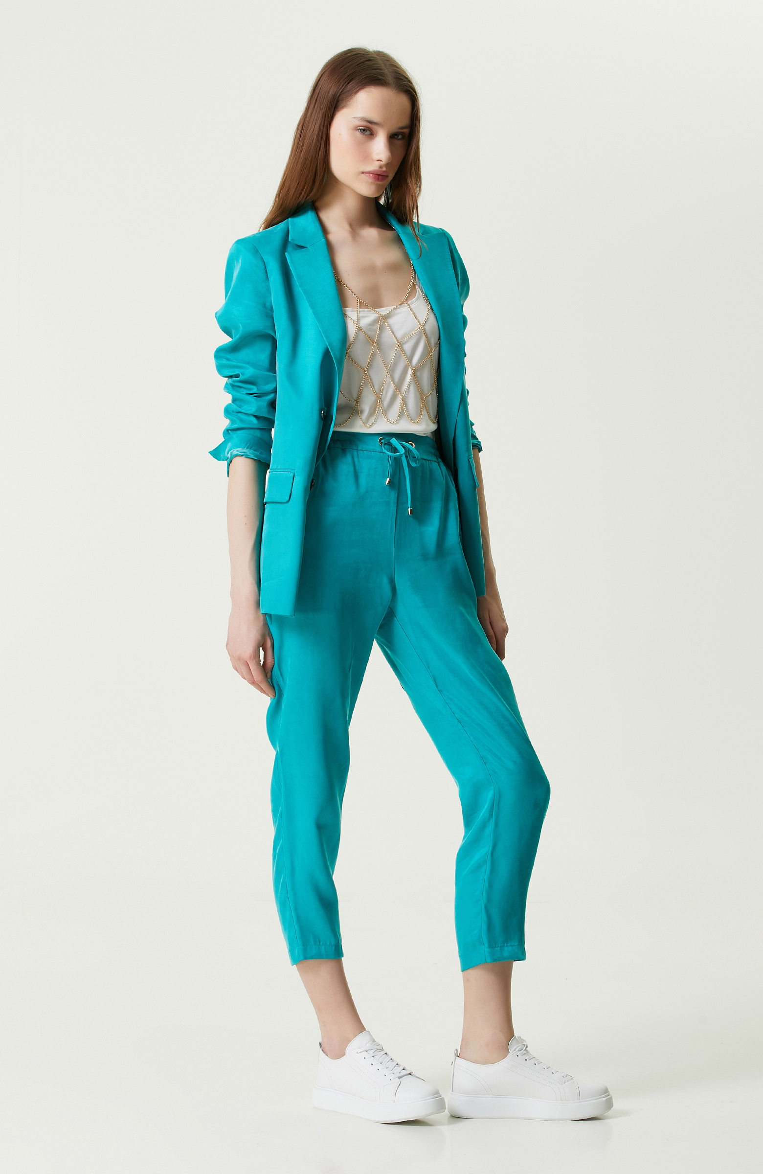 Ördek Başı Yeşil Dokuma Blazer Ceket